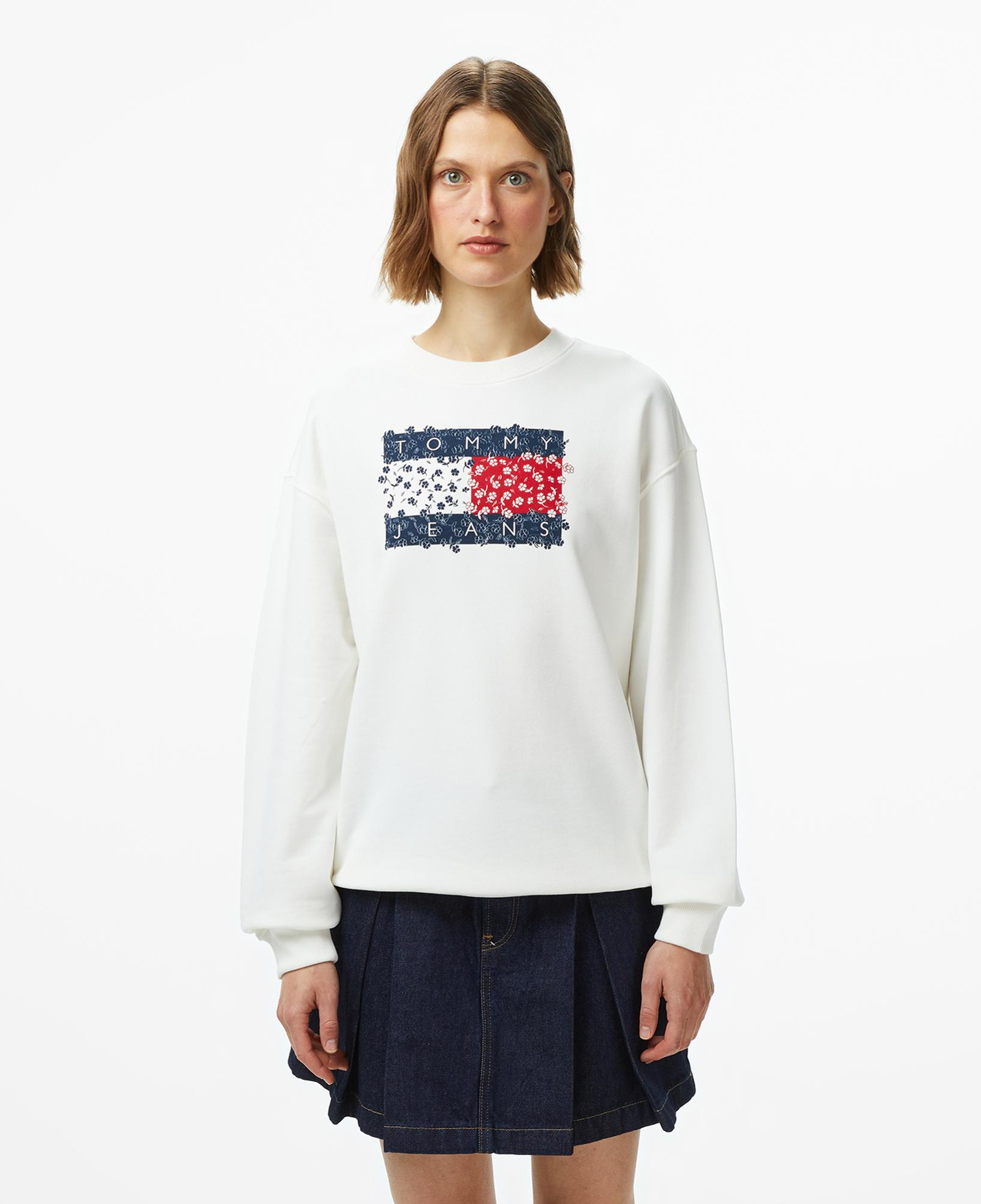 Tommy Jeans Relax Floral Flag Kadın Beyaz Sweatshirt