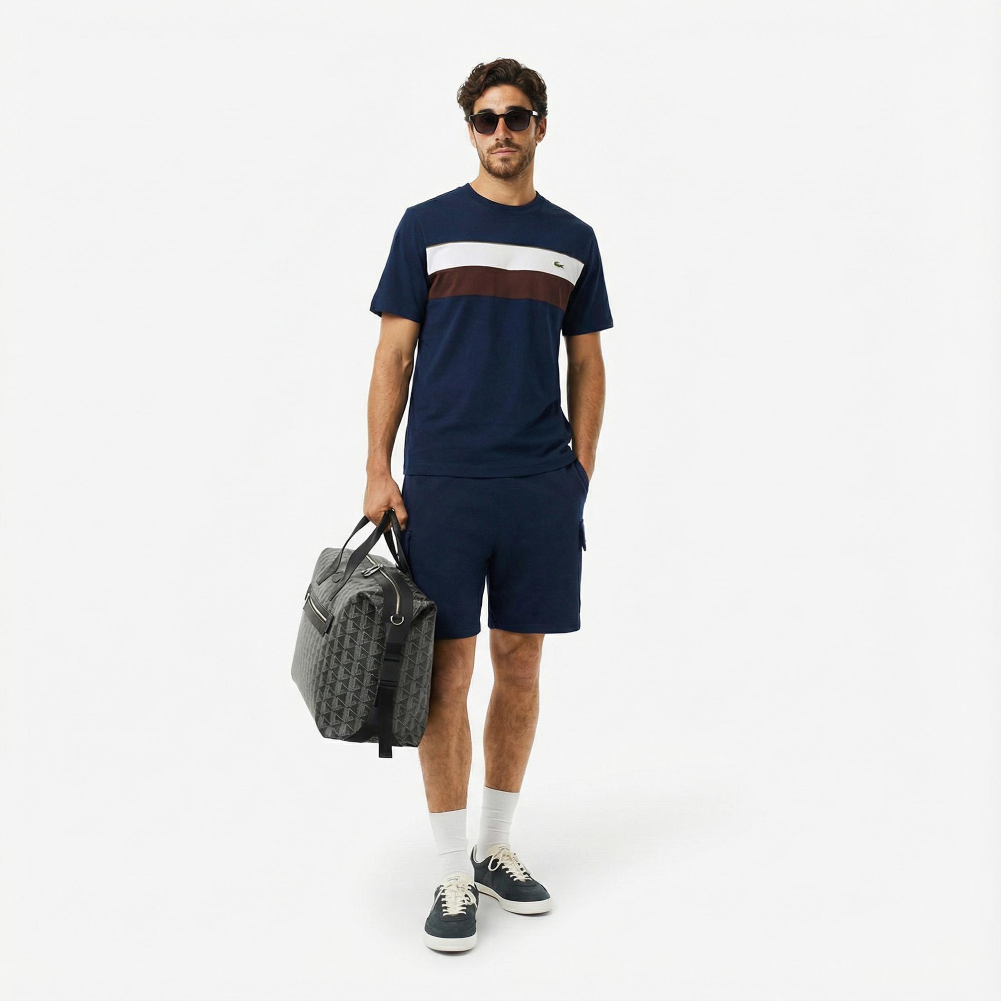 Lacoste Erkek Classic Fit Bisiklet Yaka Renk Bloklu Lacivert T-Shirt