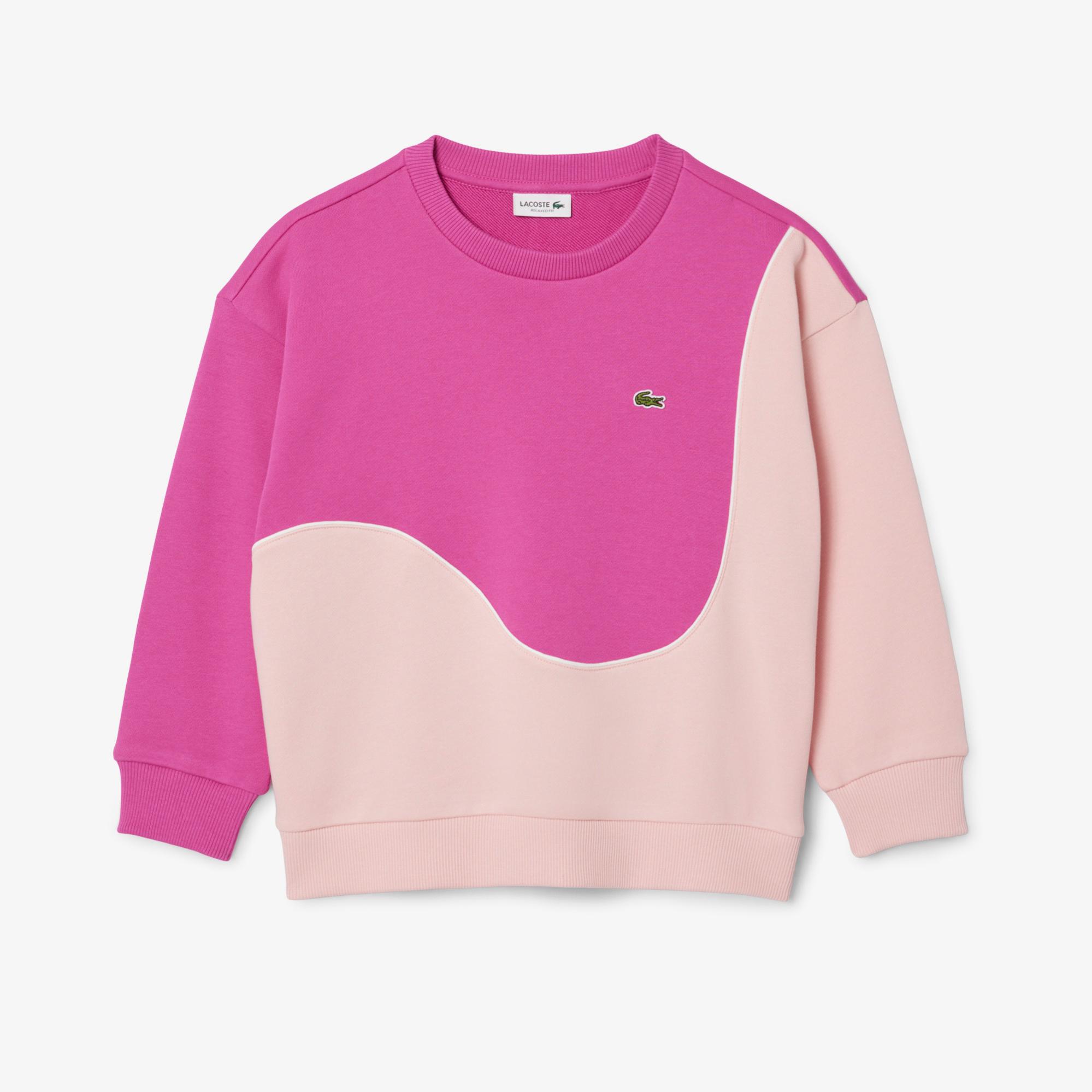 Lacoste Çocuk Bisiklet Yaka Renk Bloklu Pembe Sweatshirt