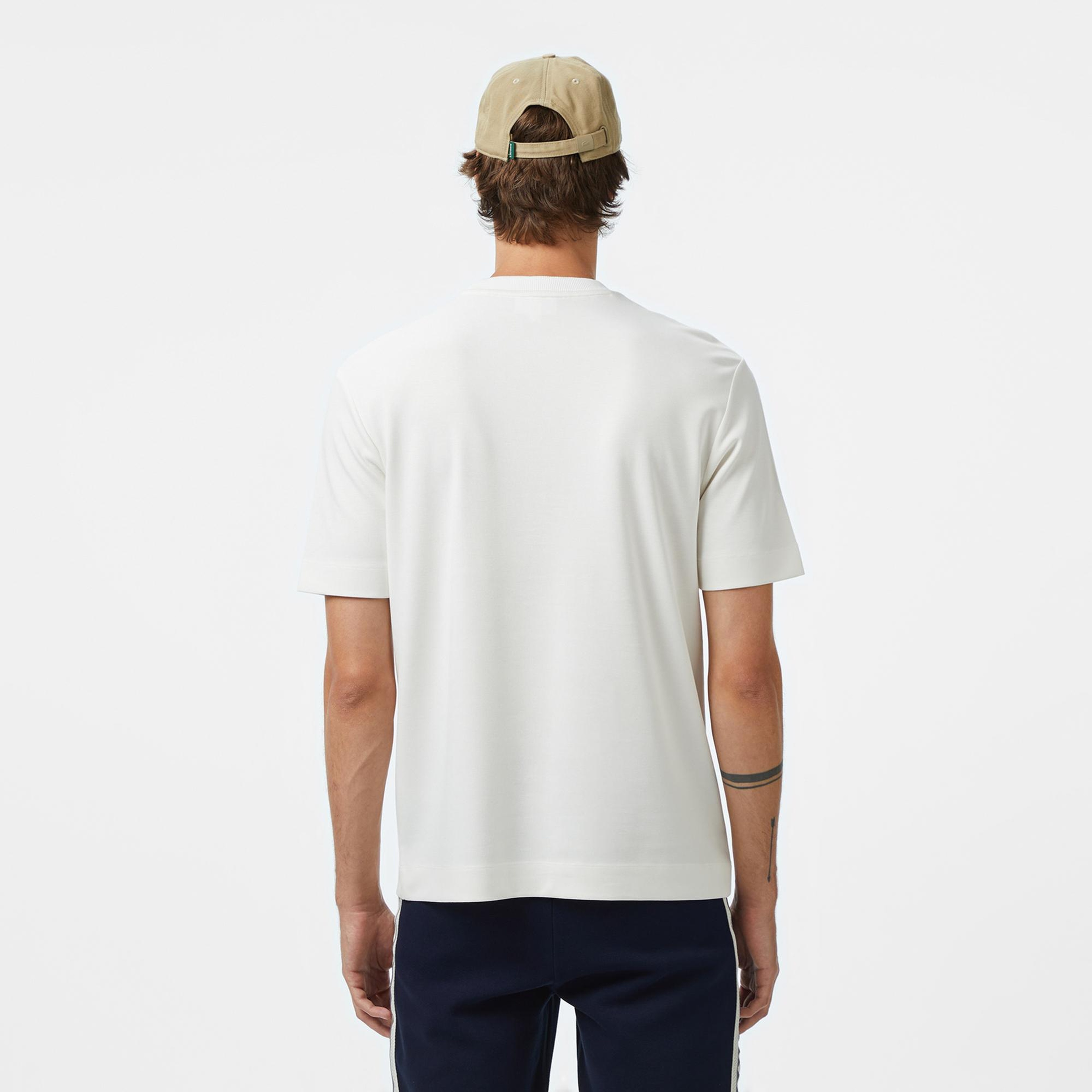 Lacoste Erkek Loose Fit Bisiklet Yaka Desenli Beyaz T-Shirt