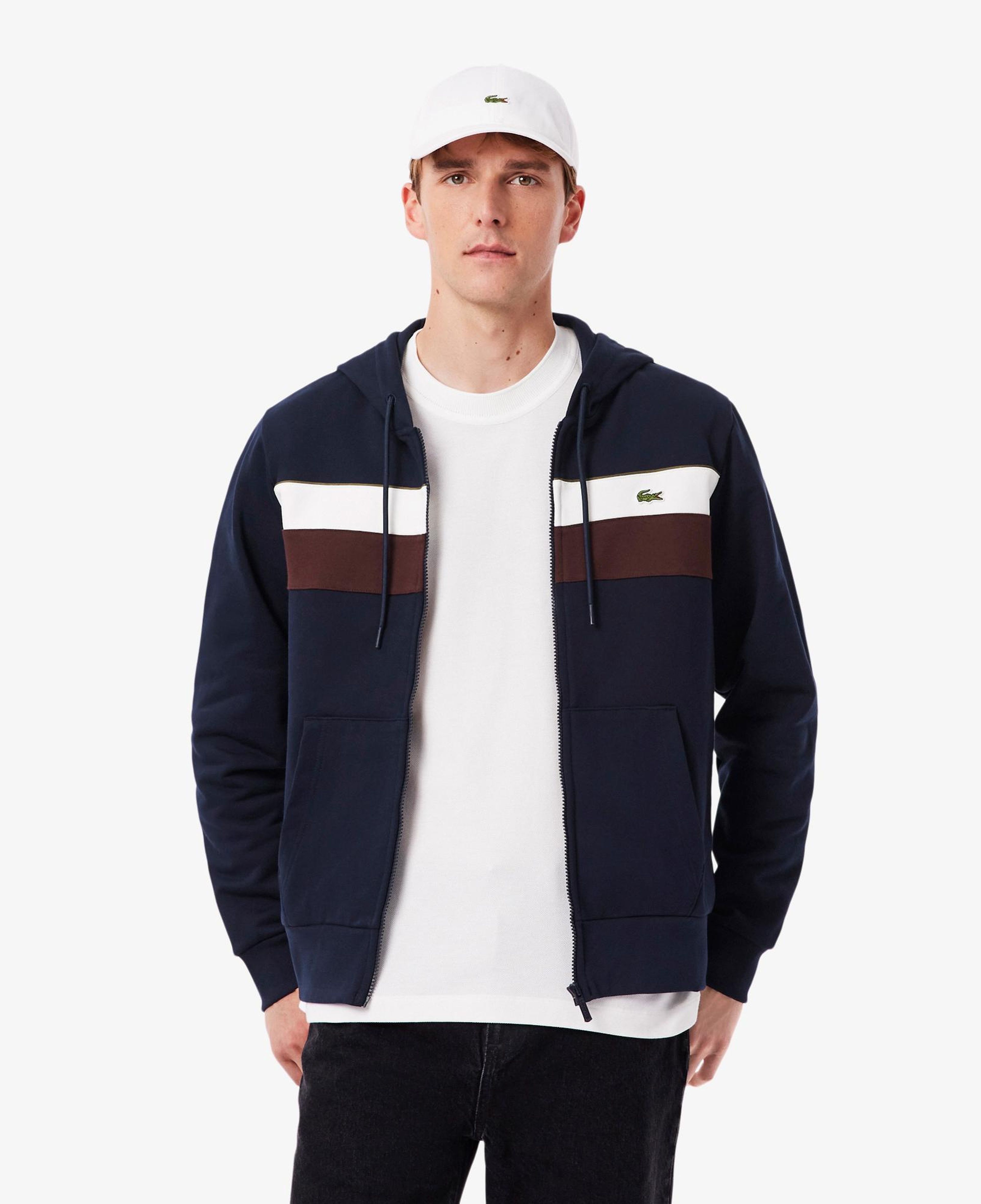 Lacoste Erkek Classic Fit Kapüşonlu Renk Bloklu Lacivert Sweatshirt