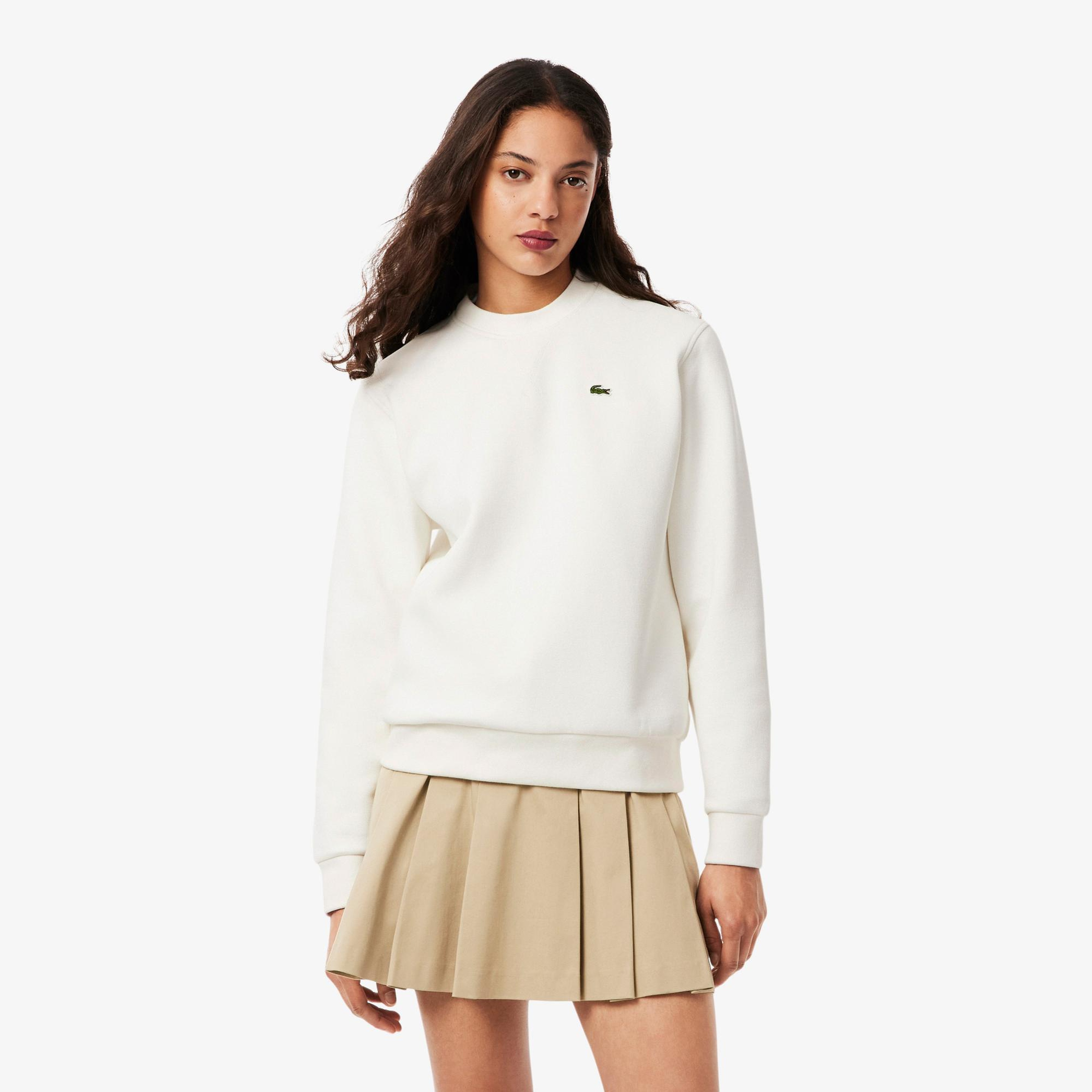 Lacoste Kadın Relaxed Fit Bisiklet Yaka Beyaz Sweatshirt