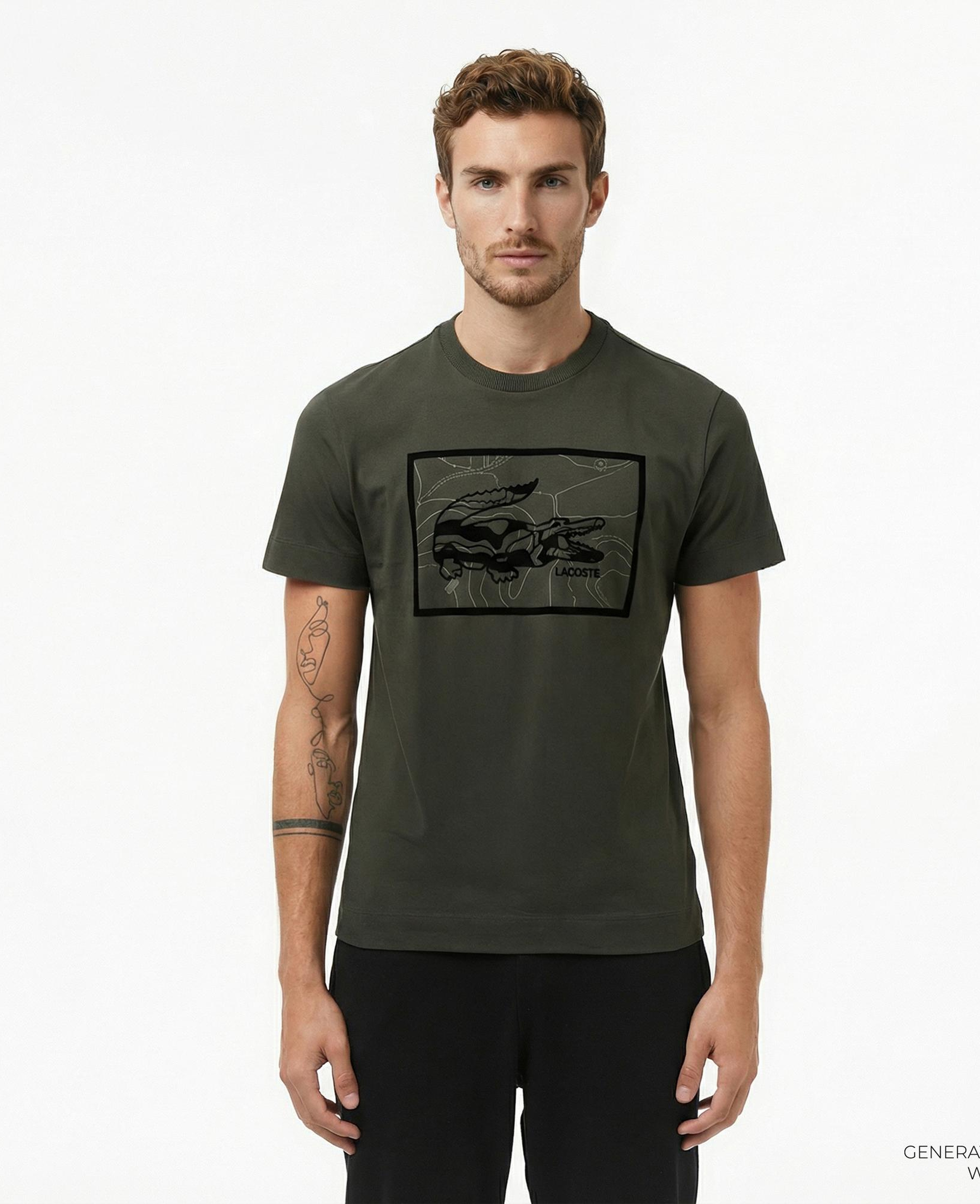 Lacoste Erkek Regular Fit Bisiklet Yaka Baskılı Haki T-Shirt