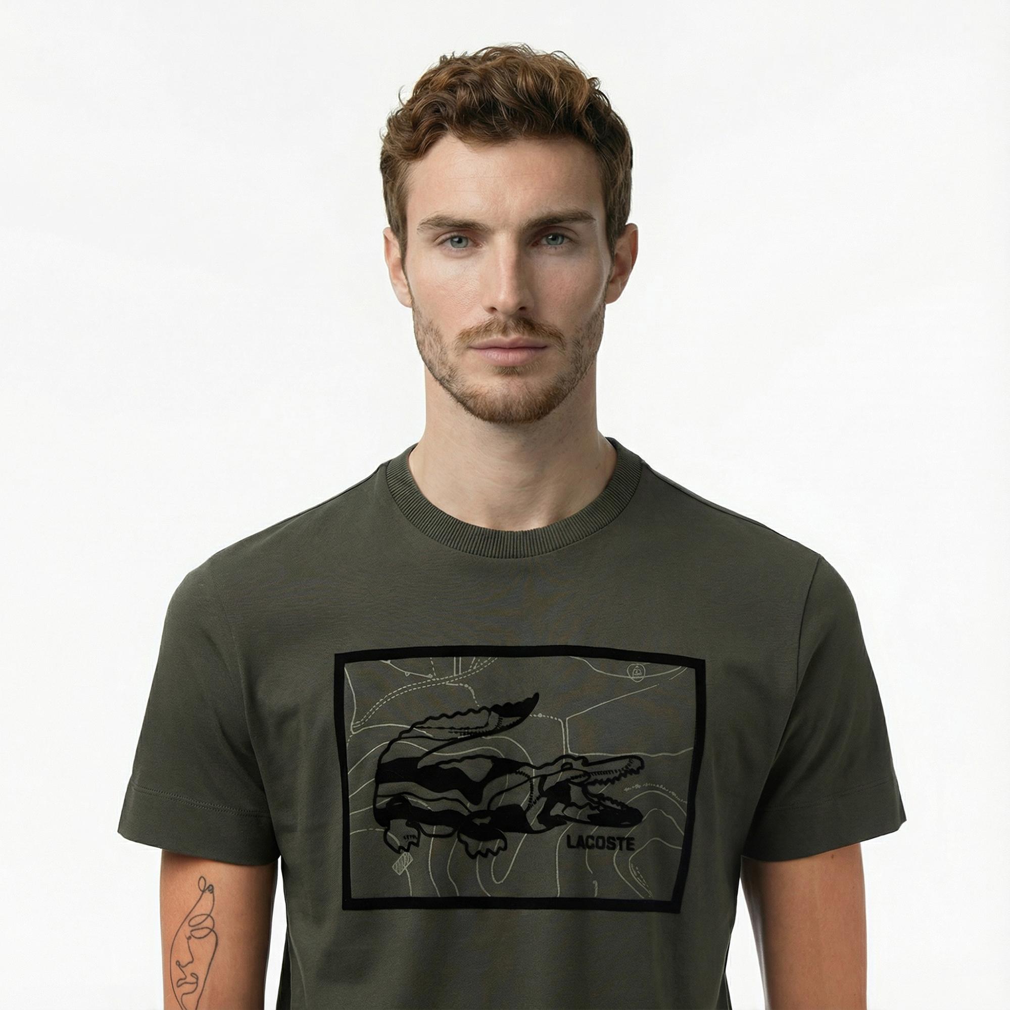 Lacoste Erkek Regular Fit Bisiklet Yaka Baskılı Haki T-Shirt