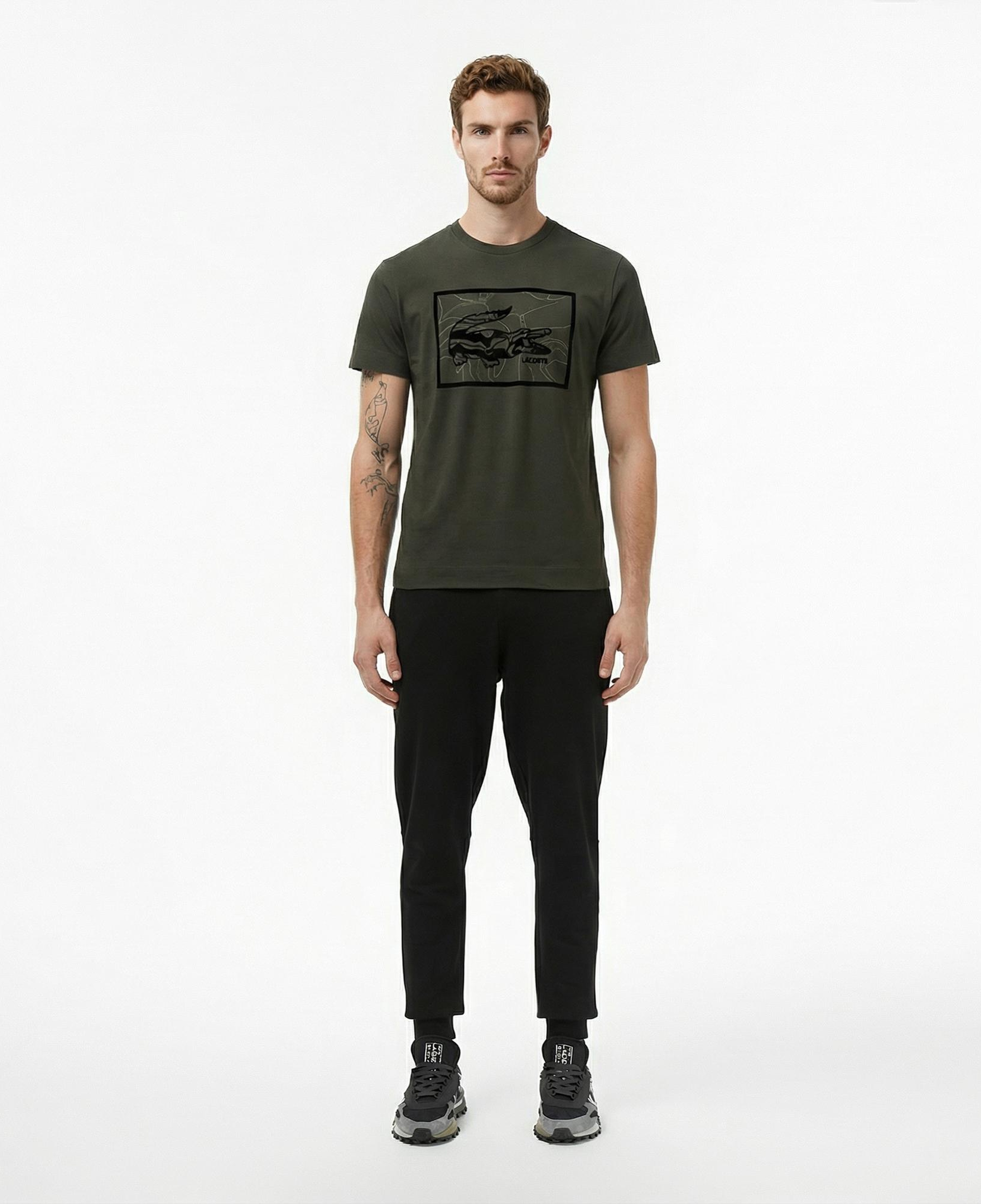 Lacoste Erkek Regular Fit Bisiklet Yaka Baskılı Haki T-Shirt