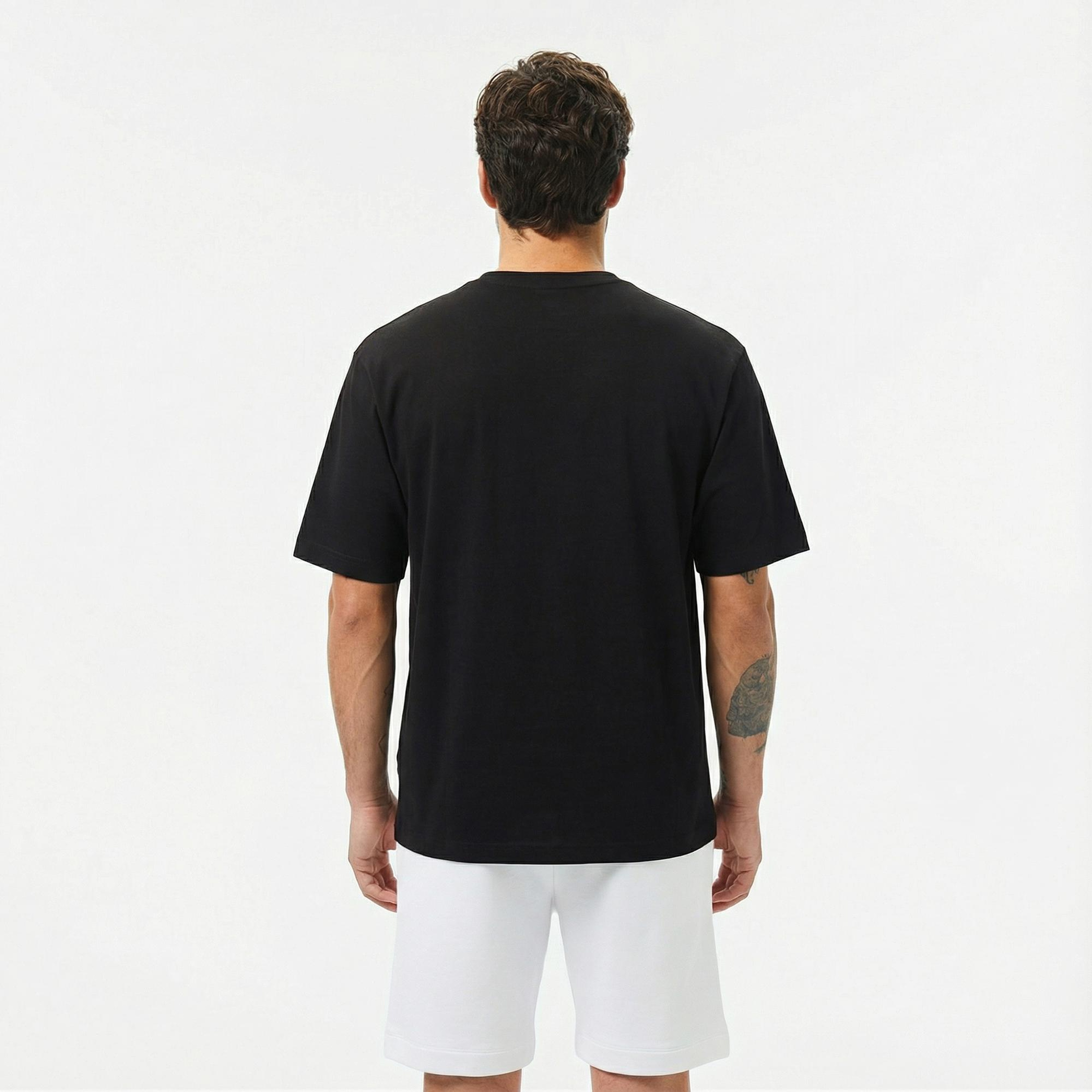 Lacoste Erkek Relaxed Fit Bisiklet Yaka Baskılı Siyah T-Shirt