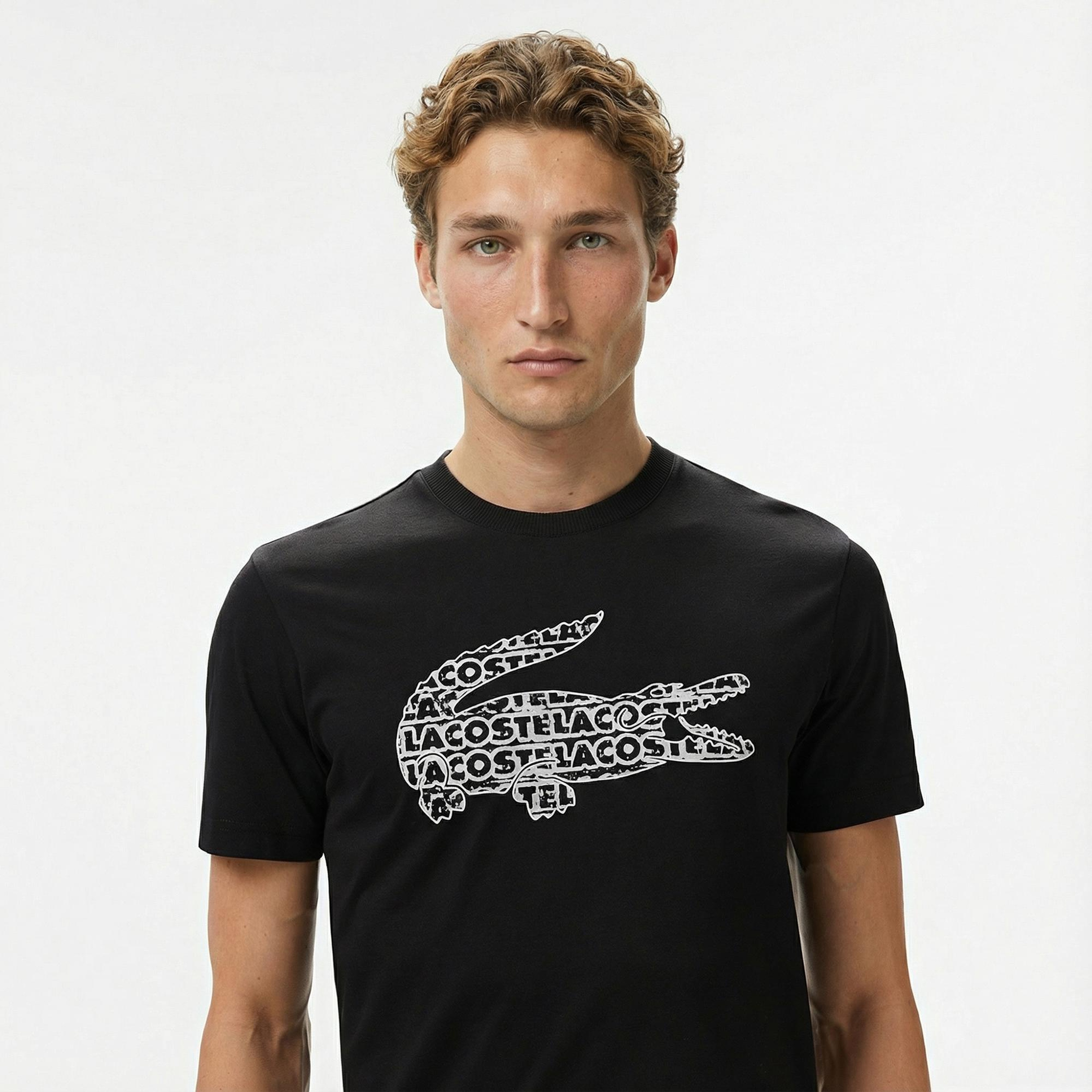 Lacoste Erkek Regular Fit Bisiklet Yaka Baskılı Siyah T-Shirt