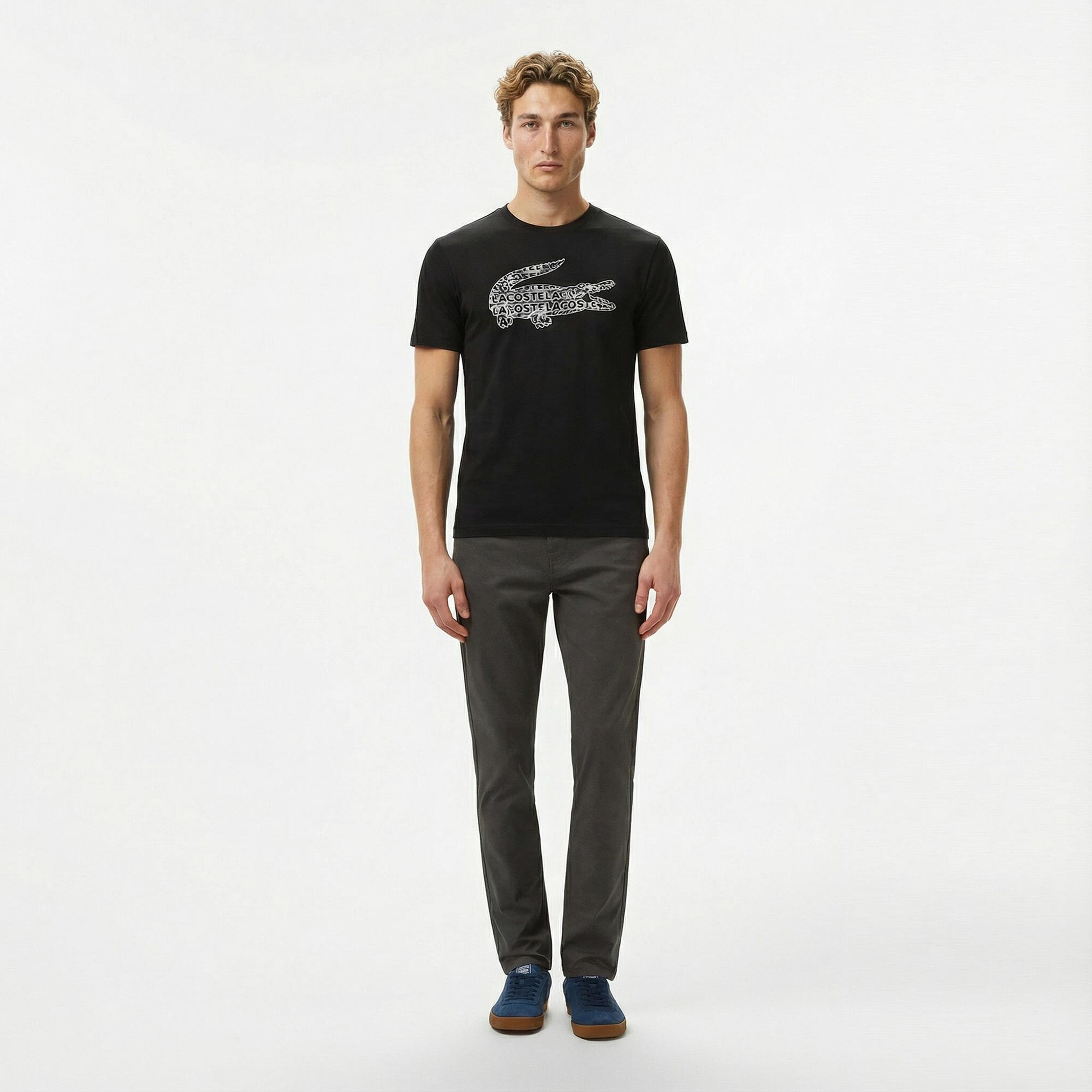 Lacoste Erkek Regular Fit Bisiklet Yaka Baskılı Siyah T-Shirt