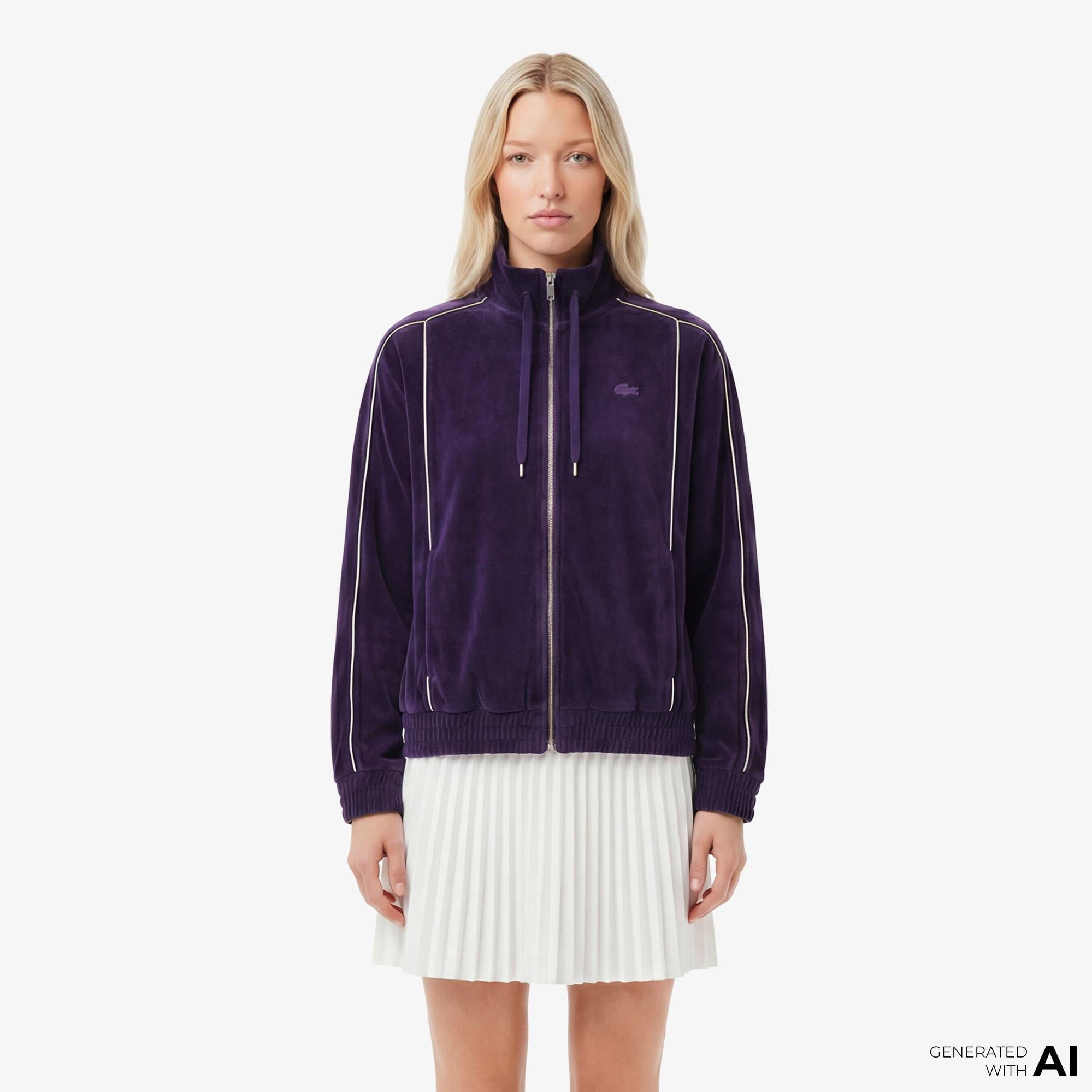 Lacoste Kadın Oversize Fit Fermuarlı Mor Sweatshirt