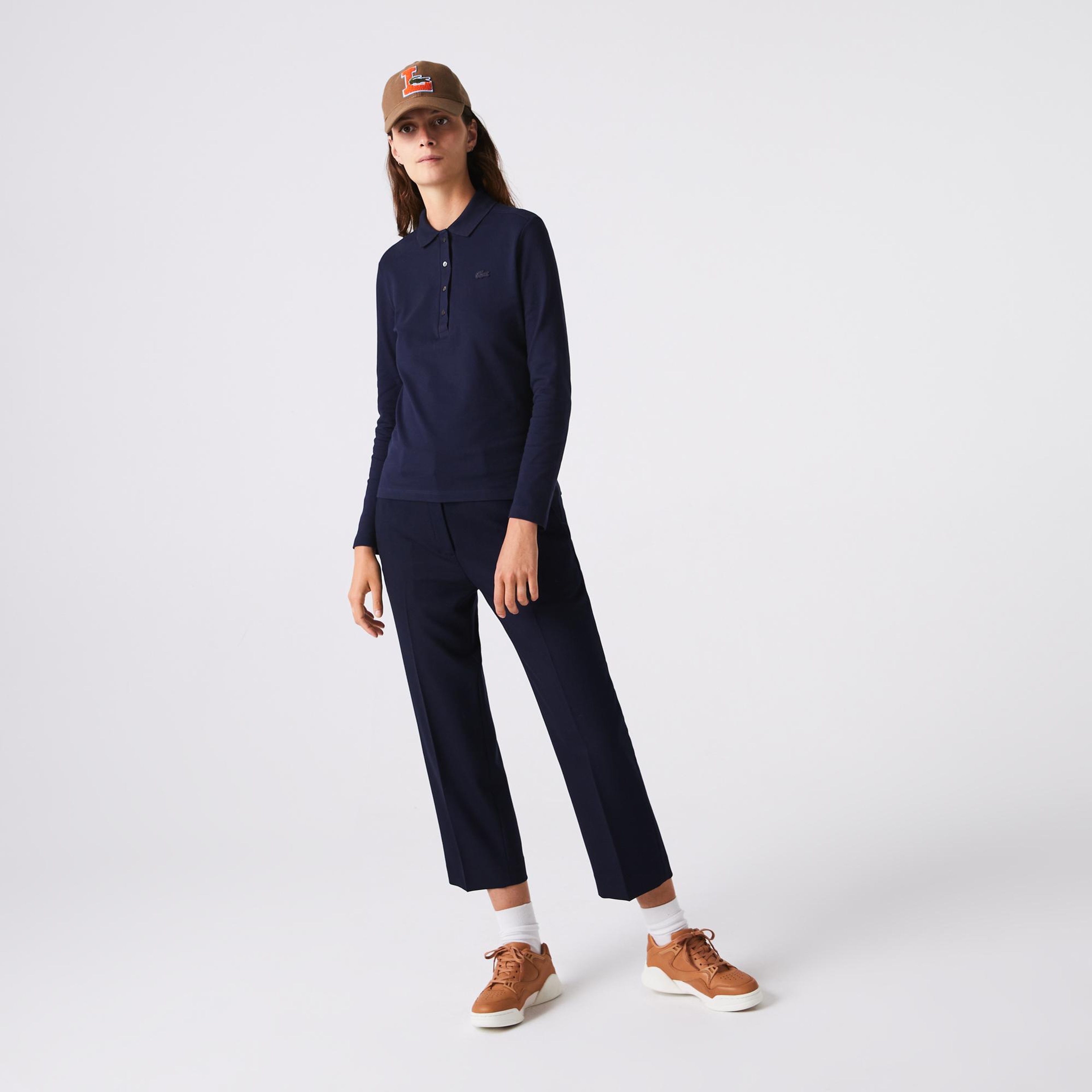 Lacoste Kadın Slim Fit Uzun Kollu Lacivert Polo