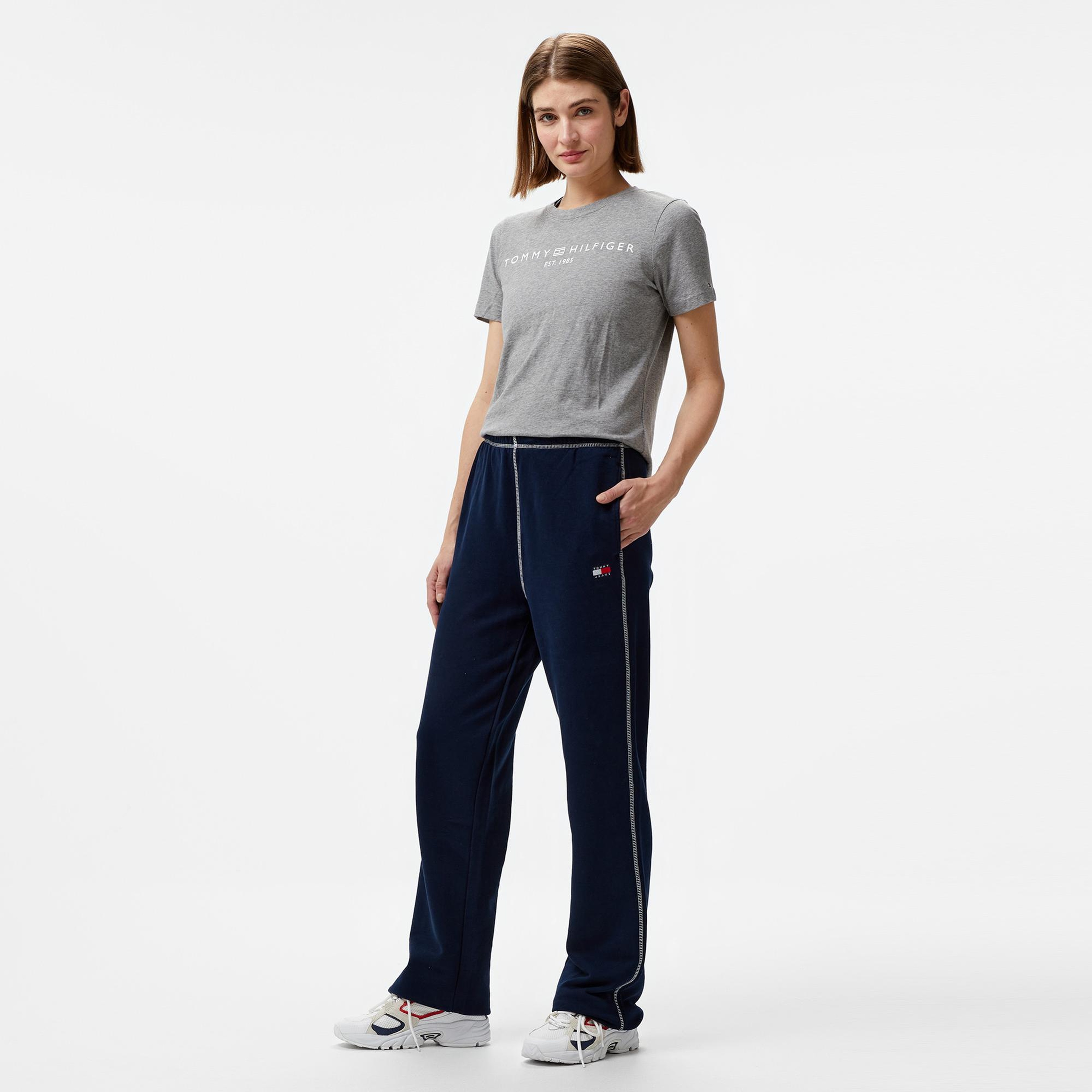 Tommy Jeans Topstitch Badge Kadın Mavi Eşofman Alti