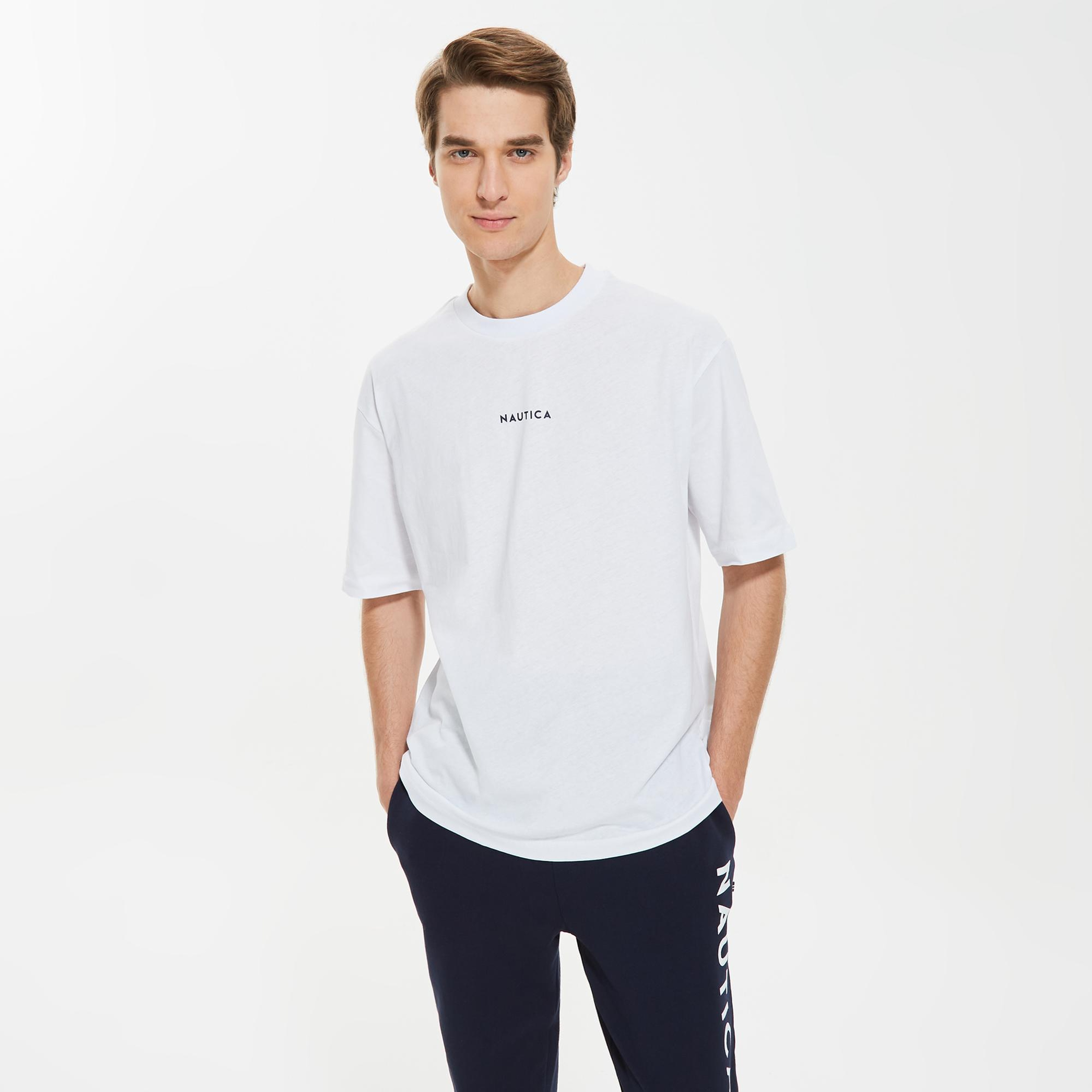 Nautica Erkek Beyaz Oversize T-Shirt