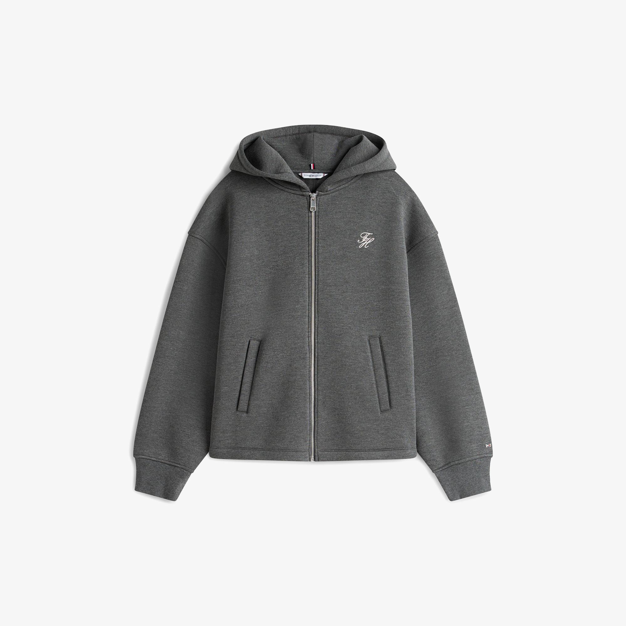 Tommy Hilfiger Script İnterlock Kadın Gri Hoodie