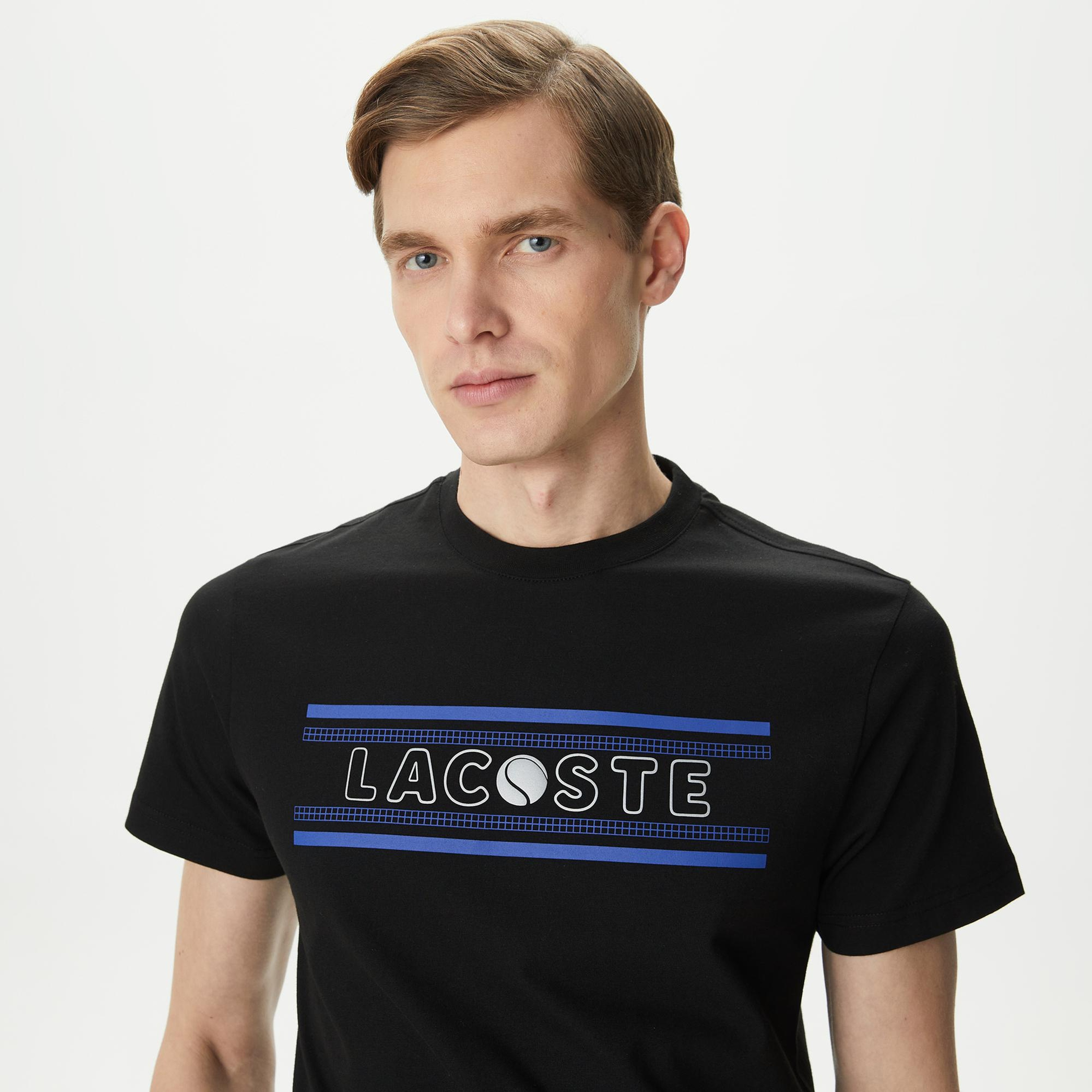 Lacoste Erkek Regular Fit Bisiklet Yaka Baskılı Siyah T-Shirt