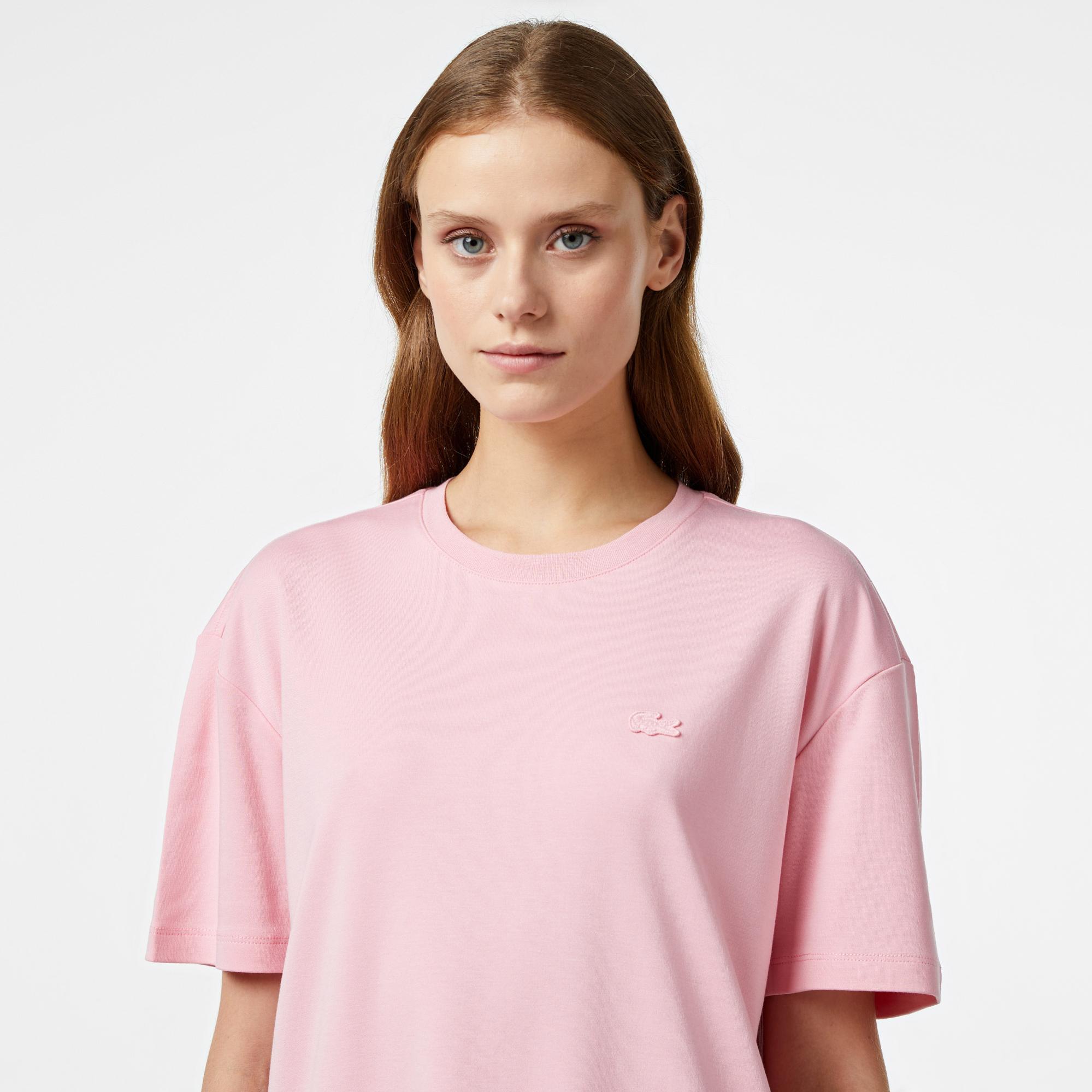 Lacoste Kadın Relaxed Fit Bisiklet Yaka Koyu Pembe T-Shirt