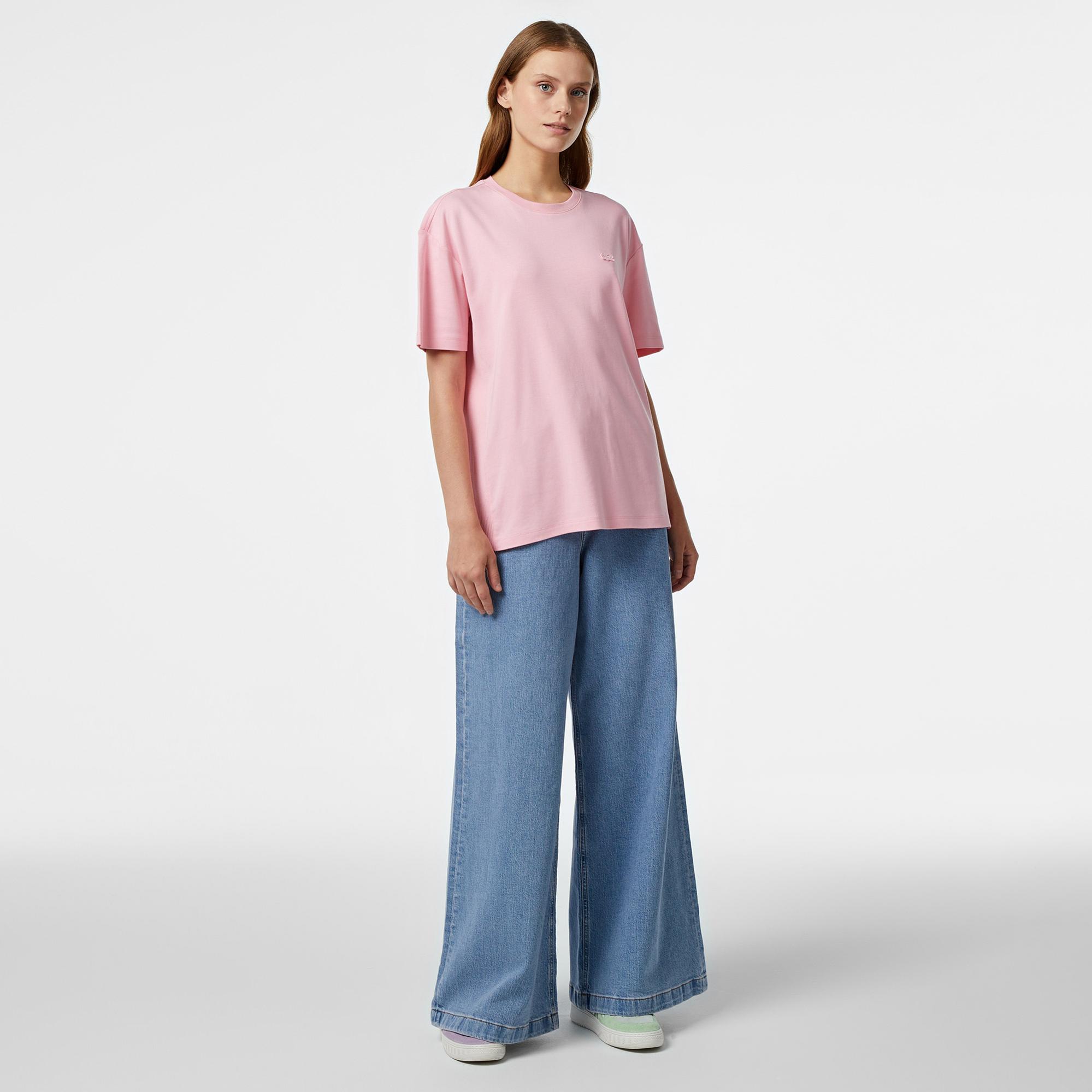 Lacoste Kadın Relaxed Fit Bisiklet Yaka Koyu Pembe T-Shirt