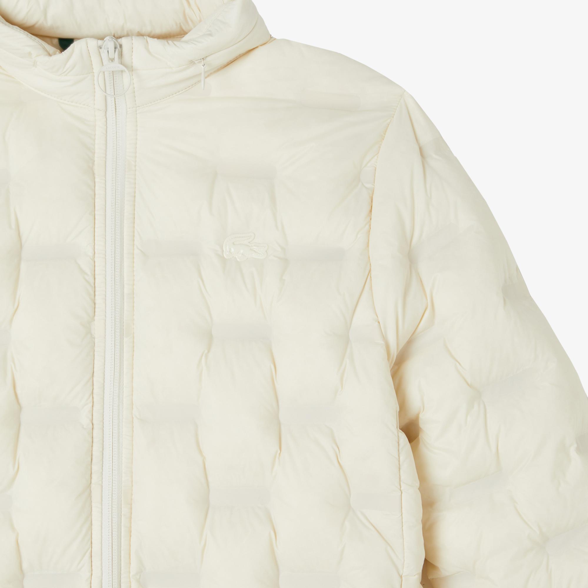 Lacoste Kadın Regular Fit Kapüşonlu Kapitone Beyaz Mont