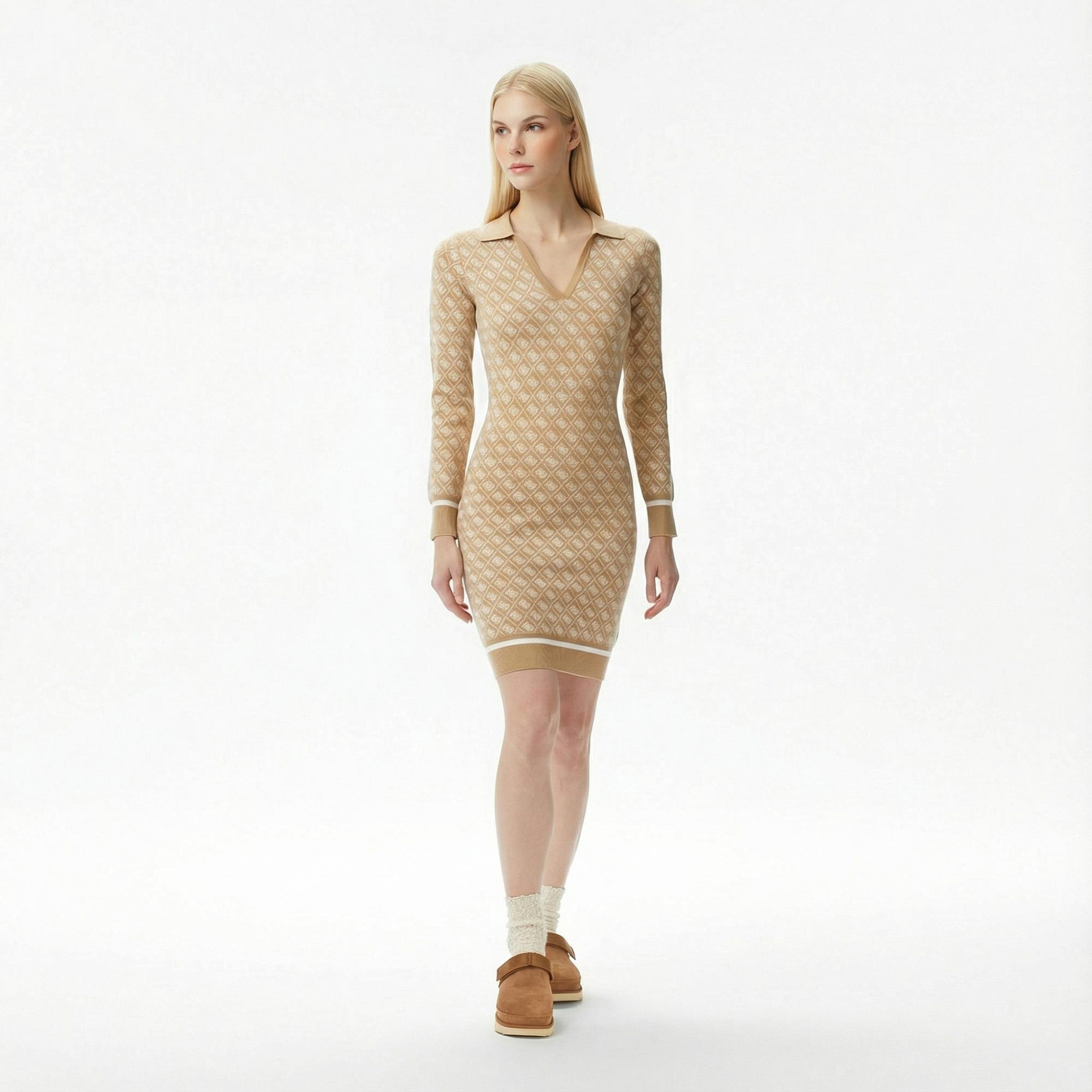 Guess Aubrey Yün Karışımlı Kadın Bej Elbise