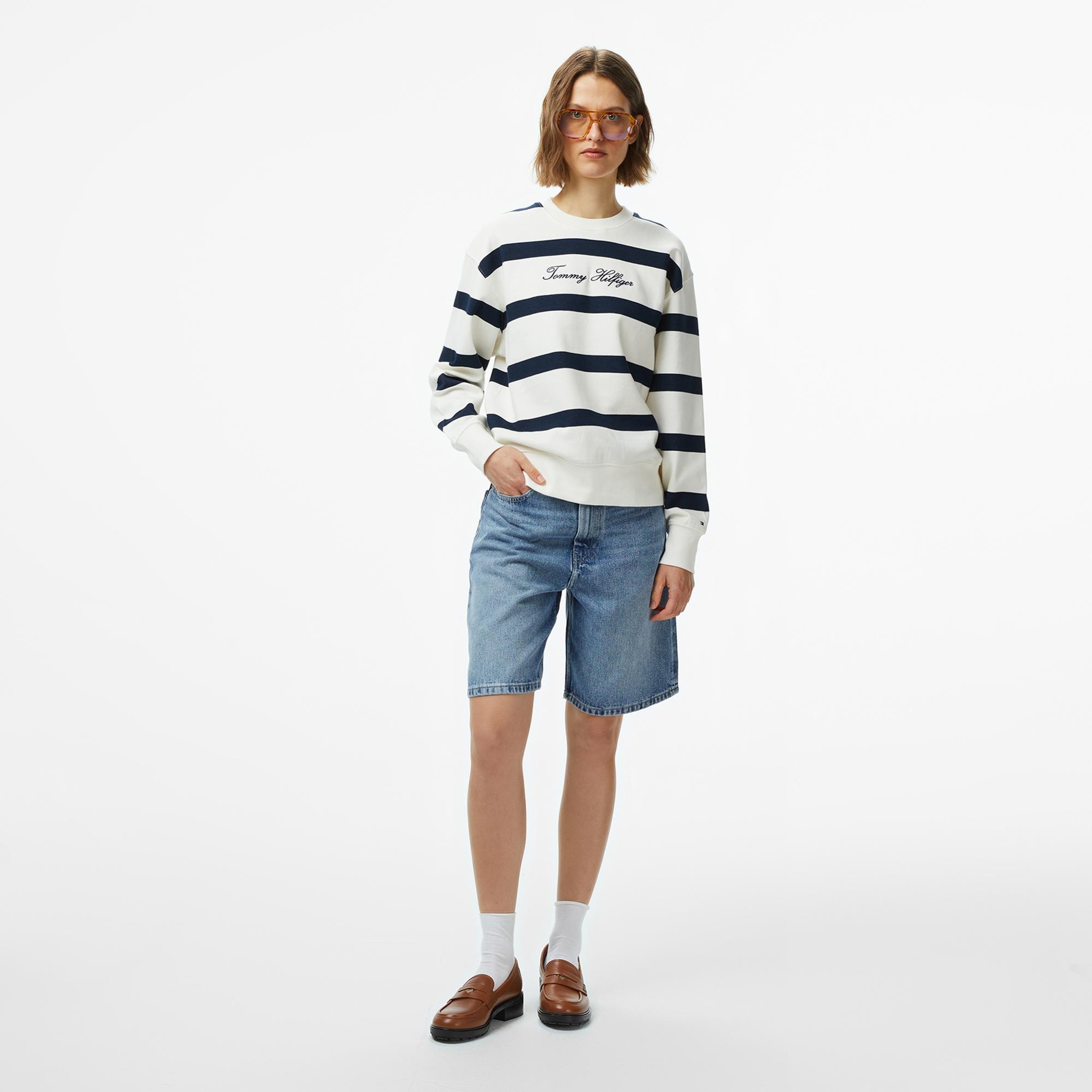 Tommy Hilfiger Script Regular Pique Kadın Beyaz Sweatshirt