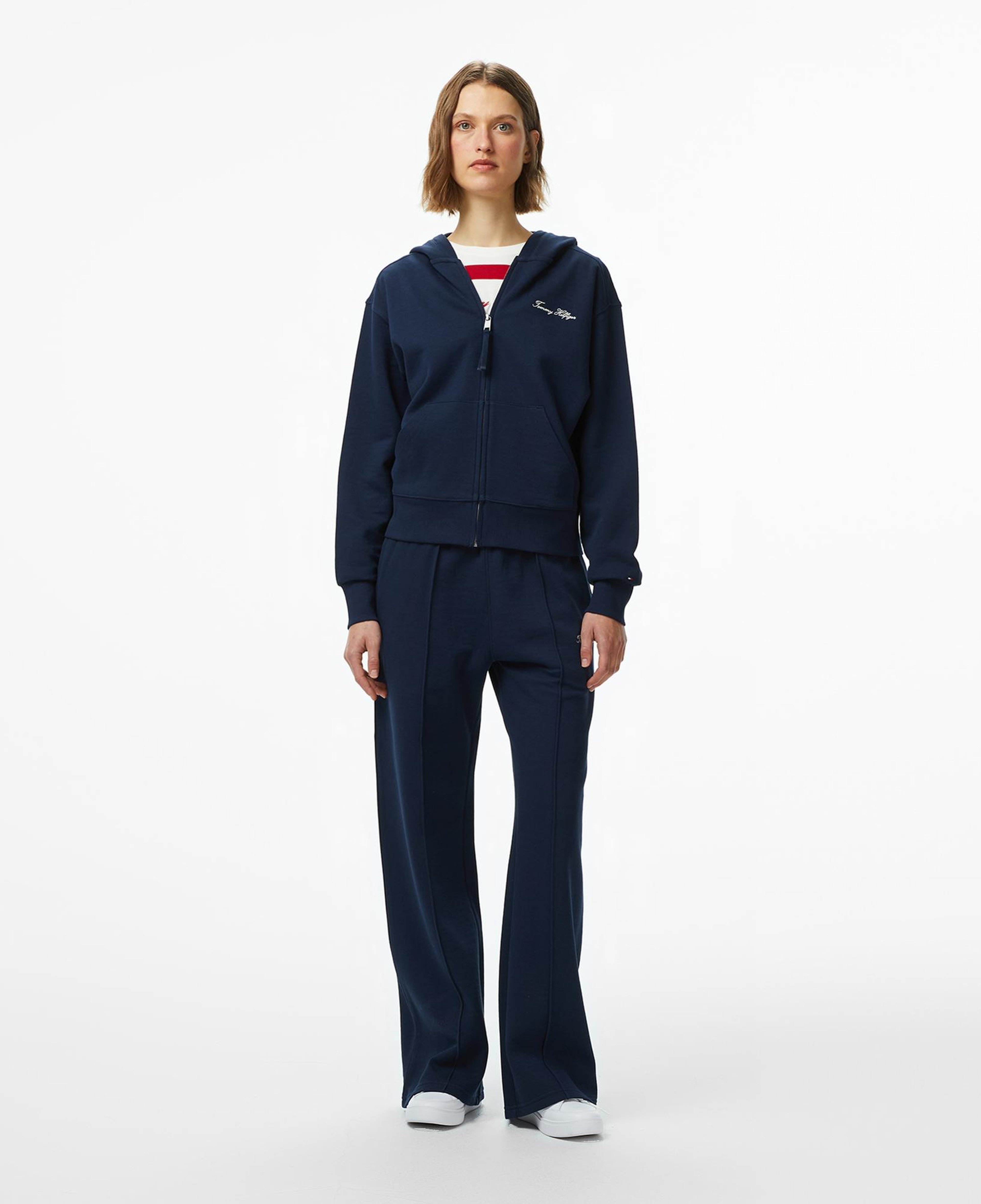 Tommy Hilfiger Script Regular Pique Kadın Fermuarlı Lacivert Hoodie