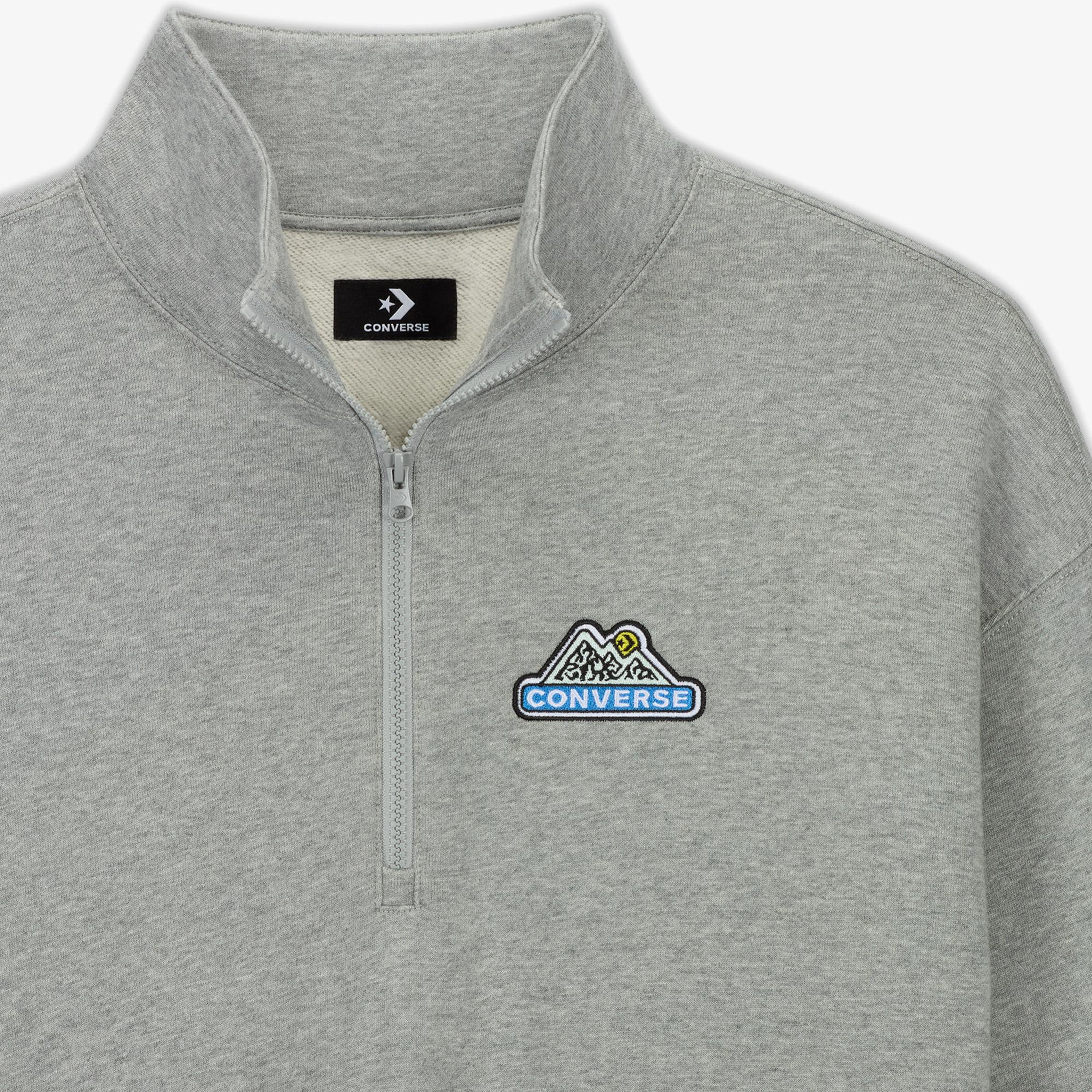 Converse Loose Fit Yarım Fermuarlı Erkek Gri Sweatshirt