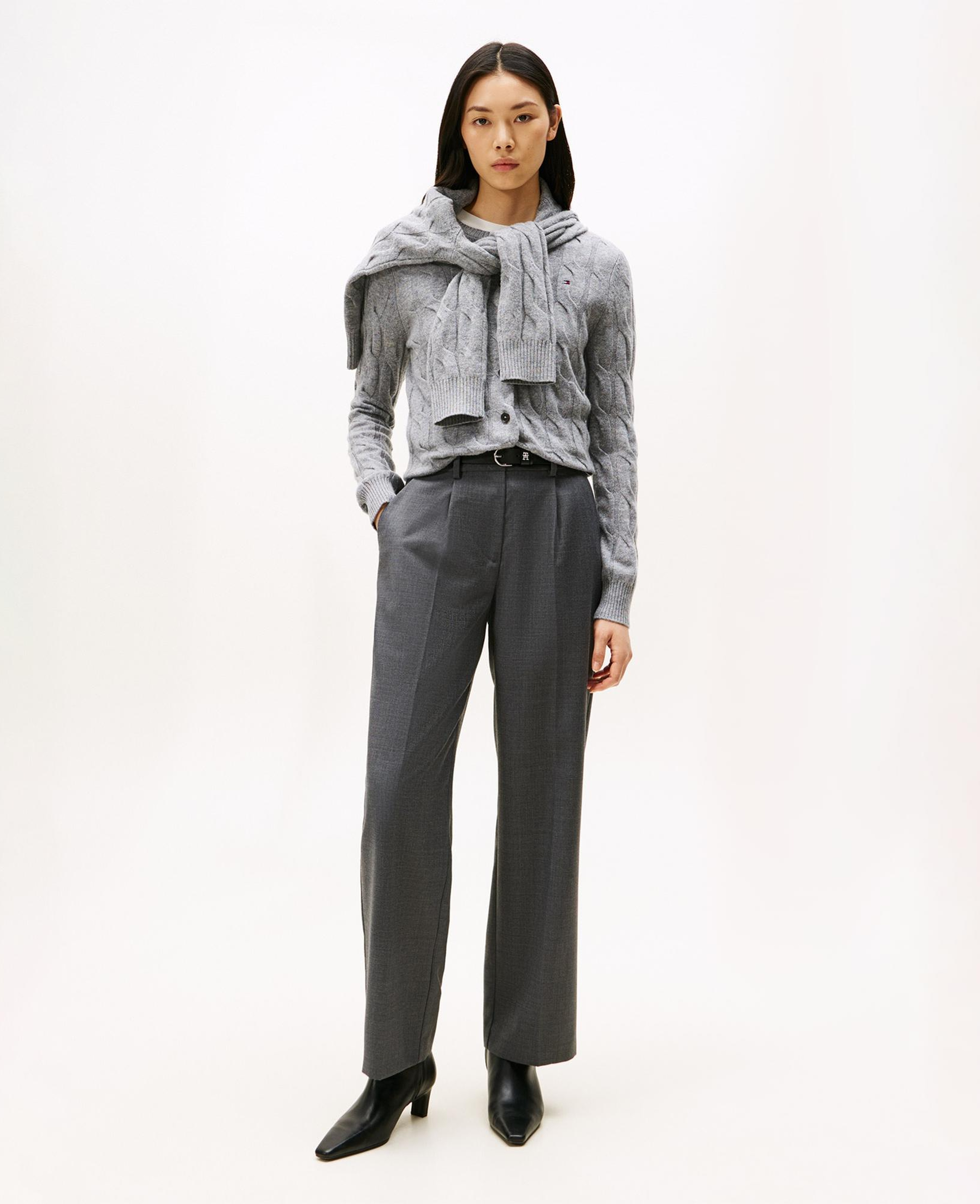 Tommy Hilfiger Soft Wool Cable Cardigan Kadın Triko Gri Hırka