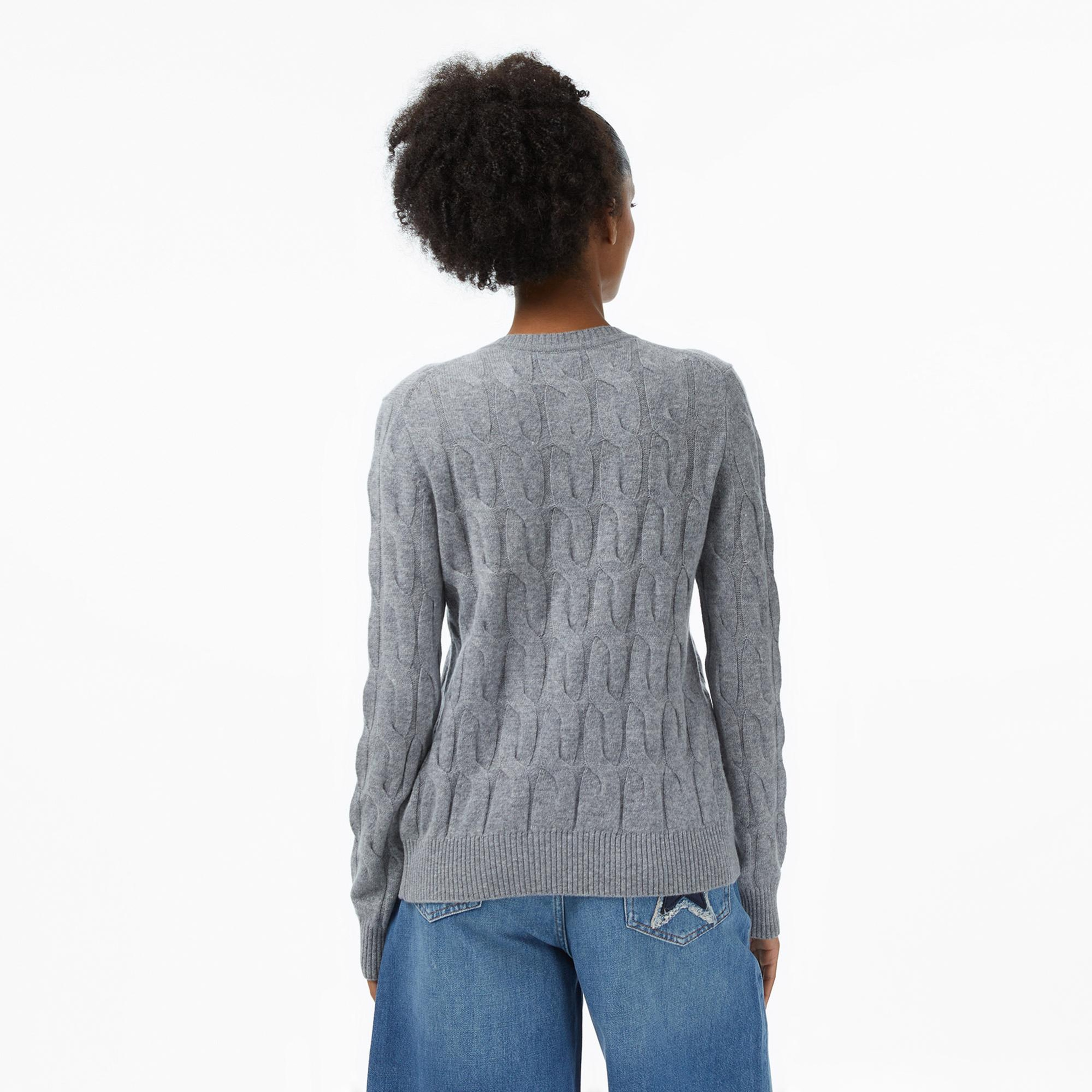 Tommy Hilfiger Soft Wool Cable Cardigan Kadın Triko Gri Hırka