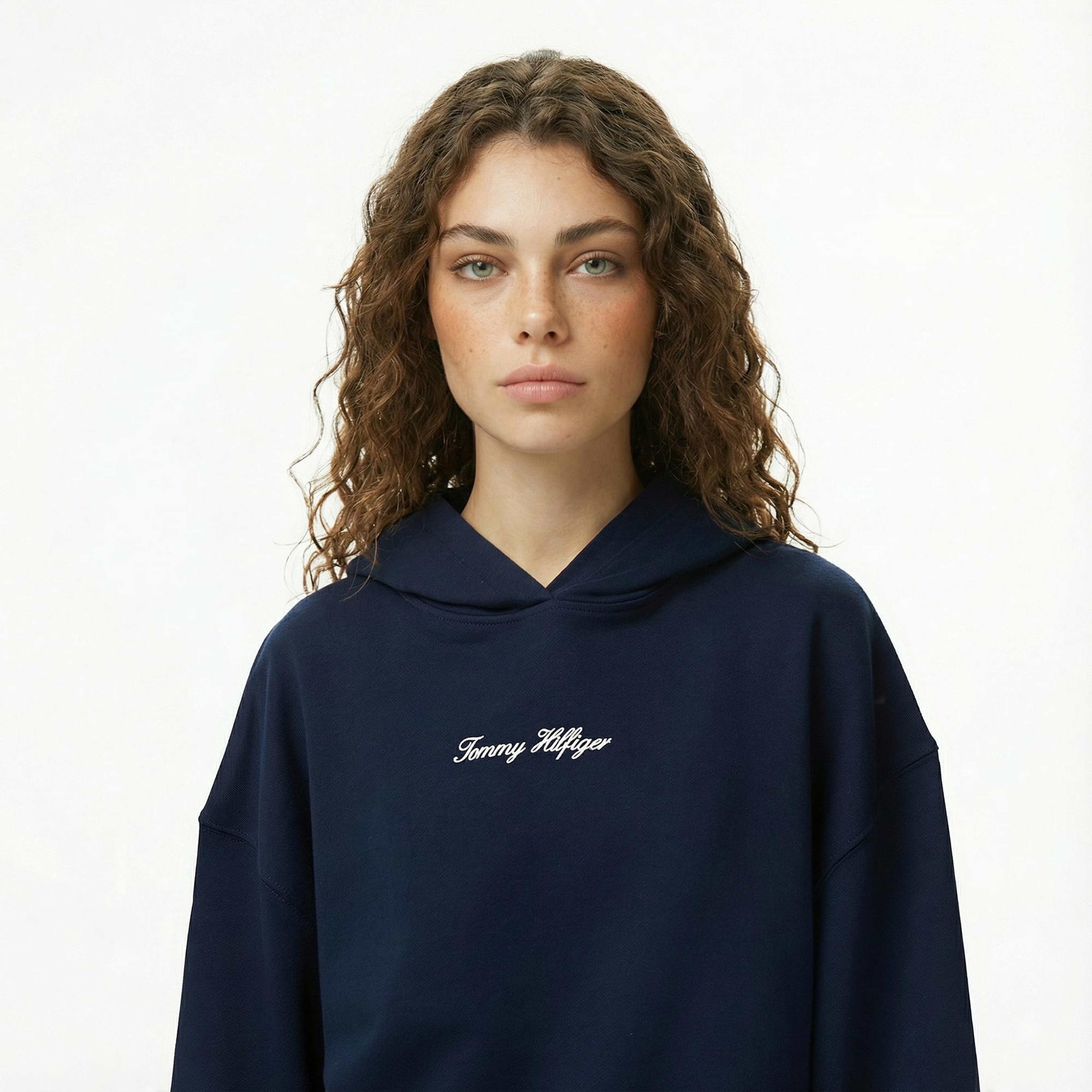 Tommy Hilfiger Classic Script Terry Kadın Lacivert Hoodie