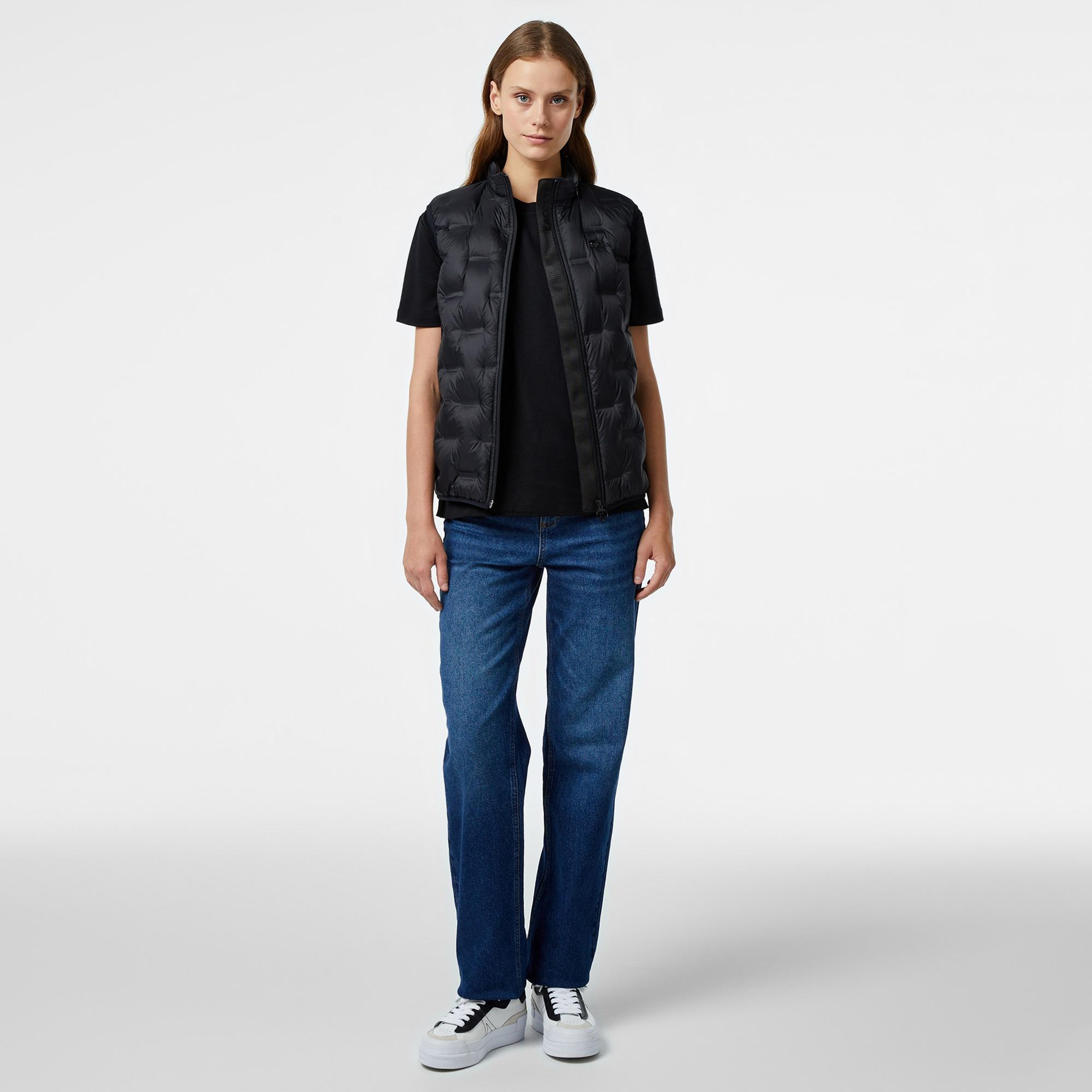 Lacoste Kadın Kapitone Regular Fit Kapüşonlu Kapitone Siyah Yelek