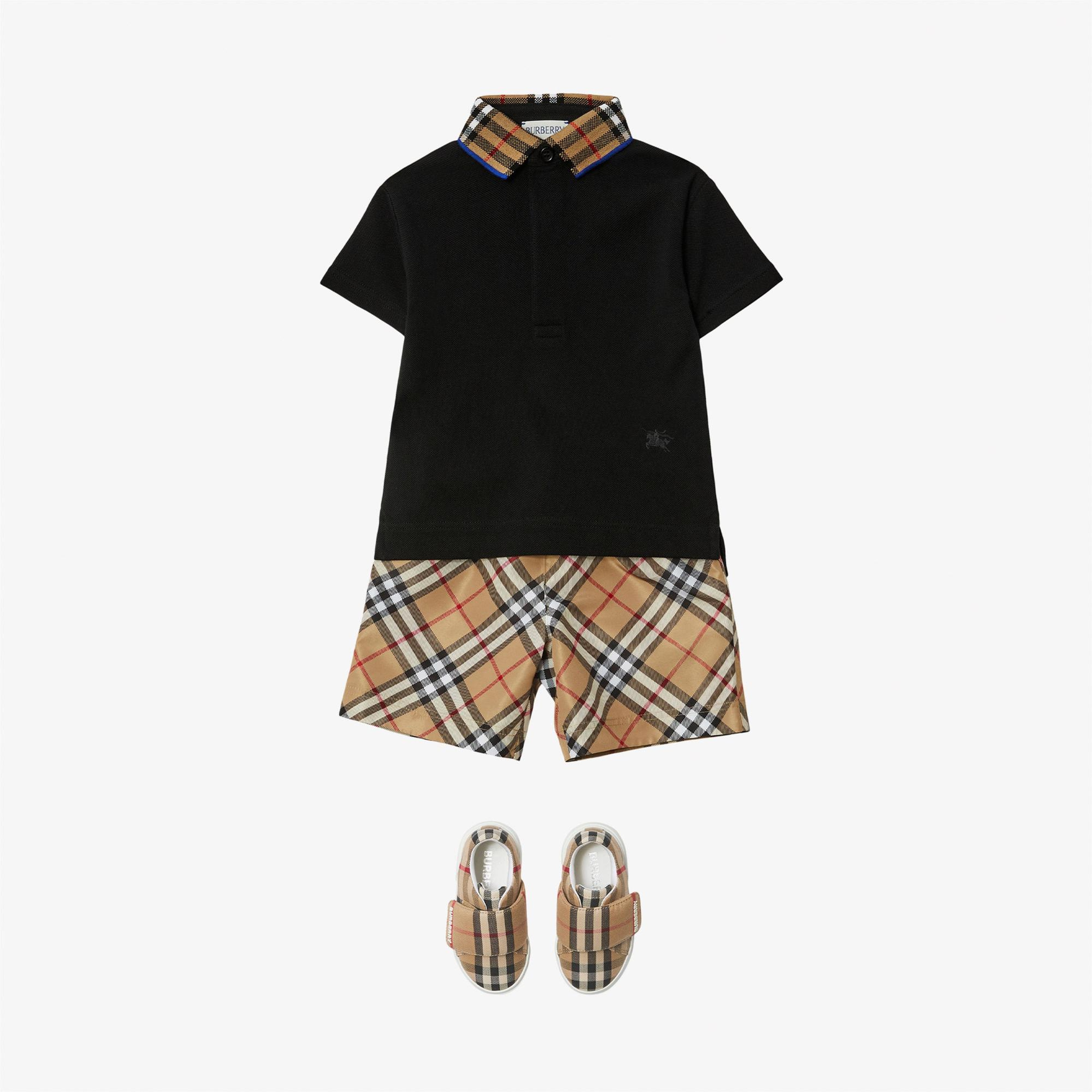 Burberry Check Yaka Detaylı Pamuklu Çocuk Siyah Polo