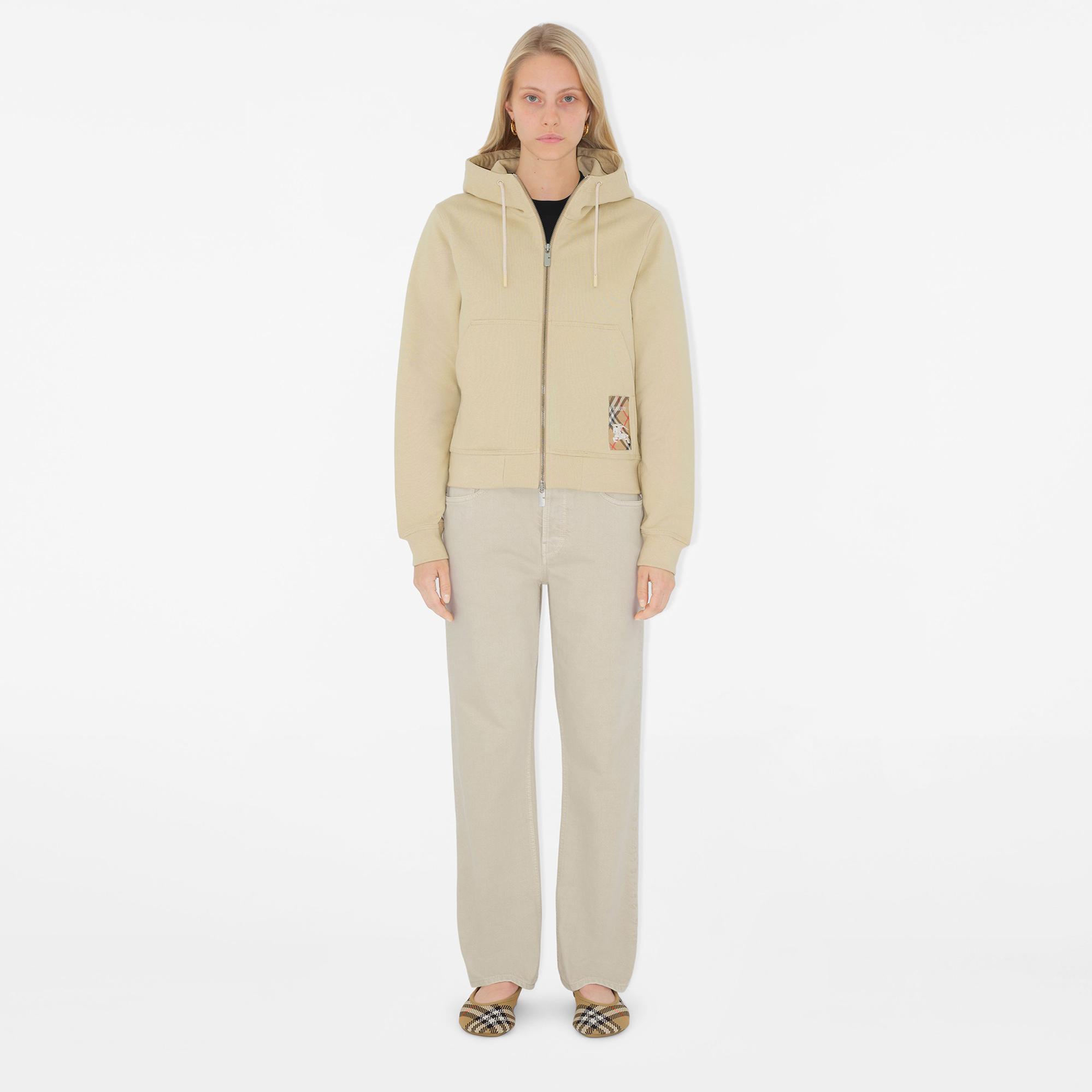 Burberry For Label Cotton Zip Kadın Krem Hoodie