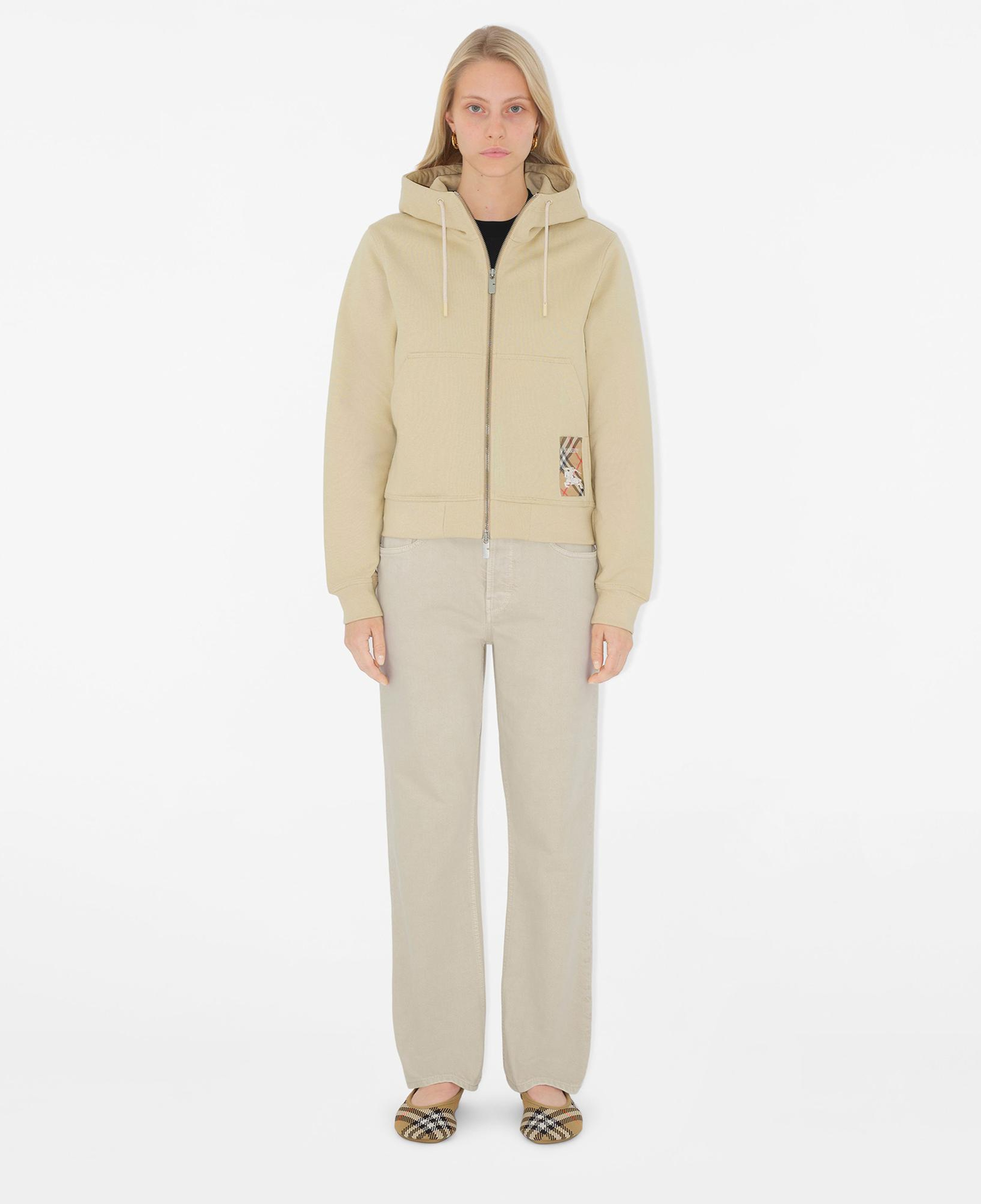 Burberry For Label Cotton Zip Kadın Krem Hoodie