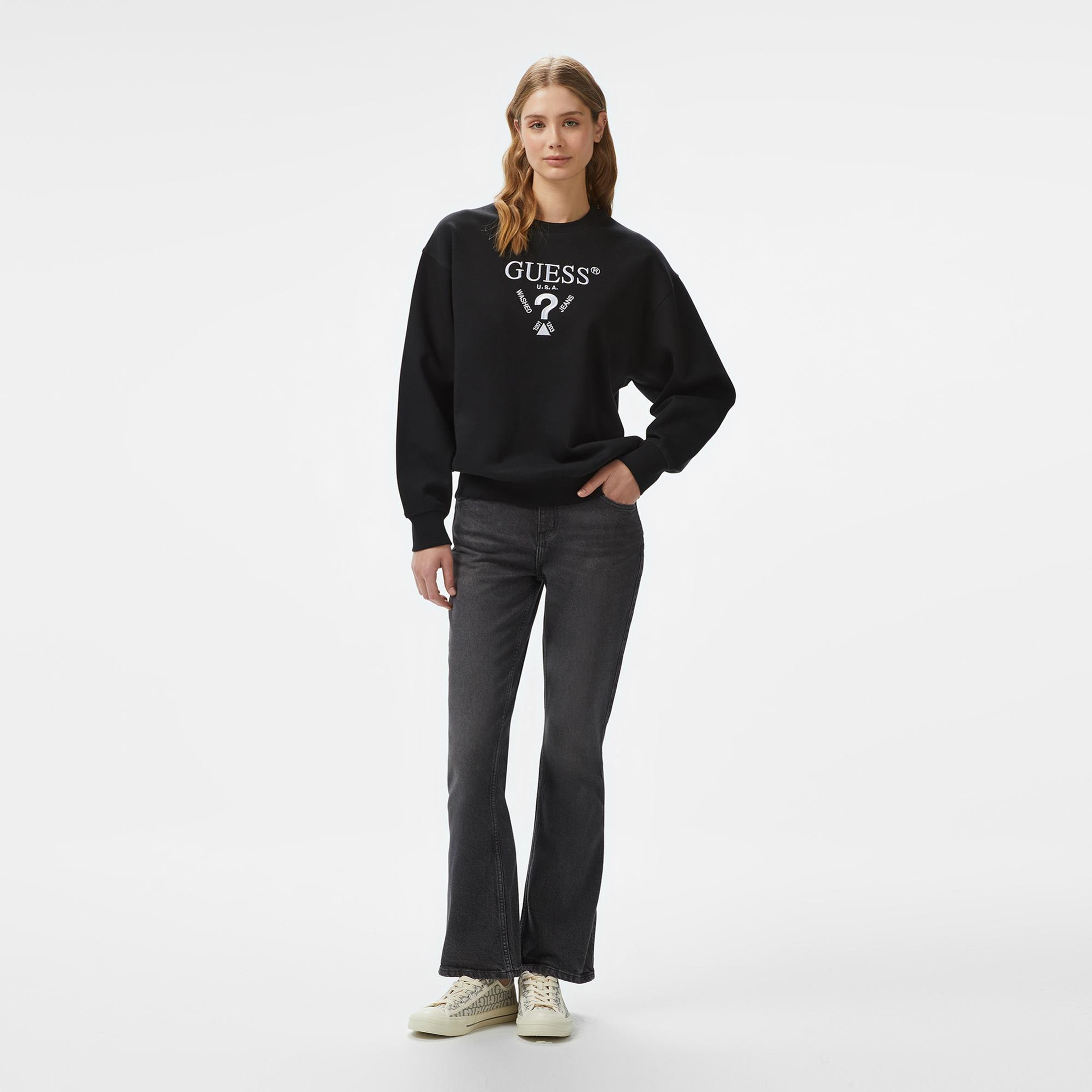 Guess Roberta Cn Fleece Kadın Siyah Sweatshirt