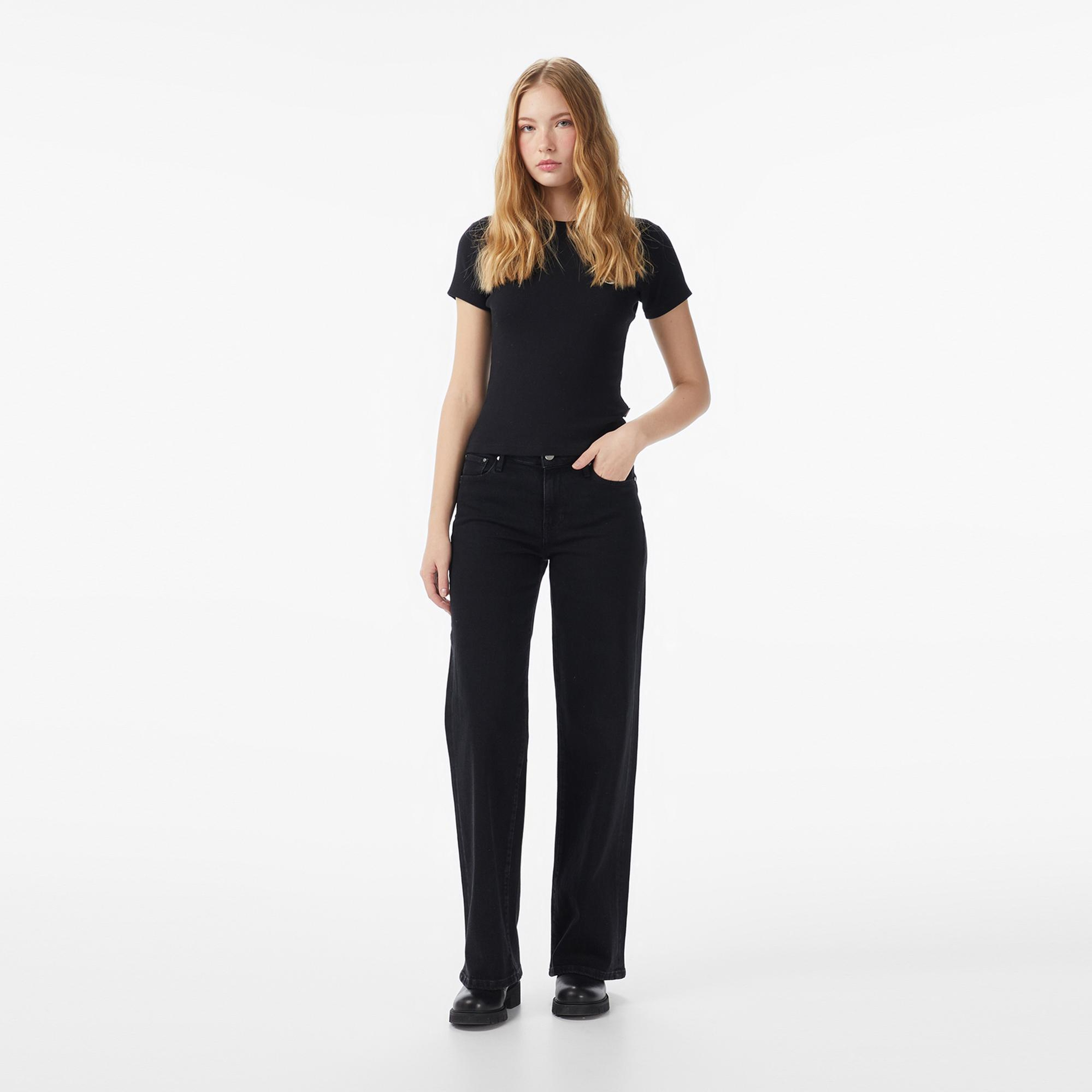 Guess Bellaggio Kaşmir Karışımlı Palazzo Fit Kadın Siyah Jean