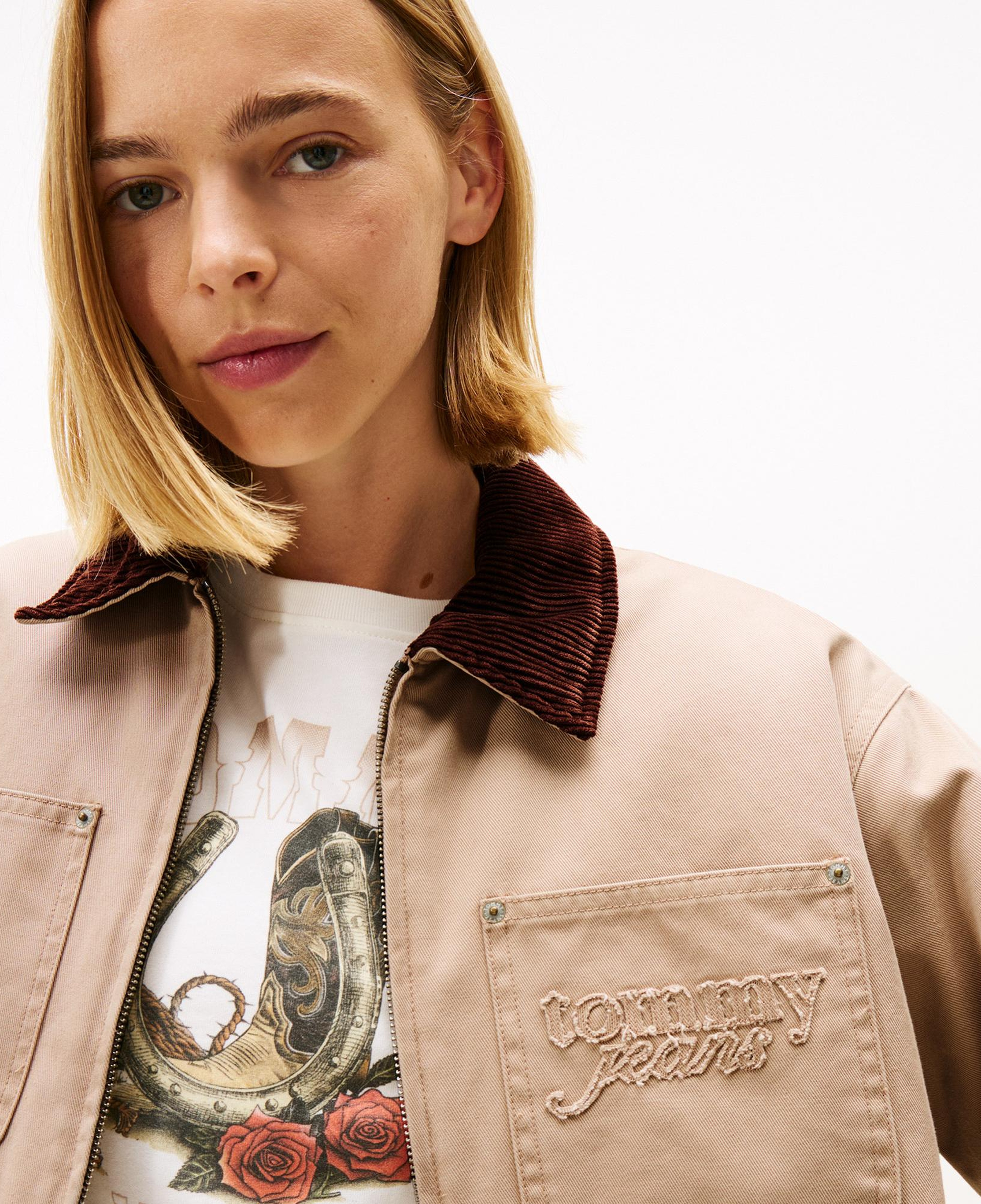 Tommy Jeans Padded Crop Coach Kadın Bej Ceket