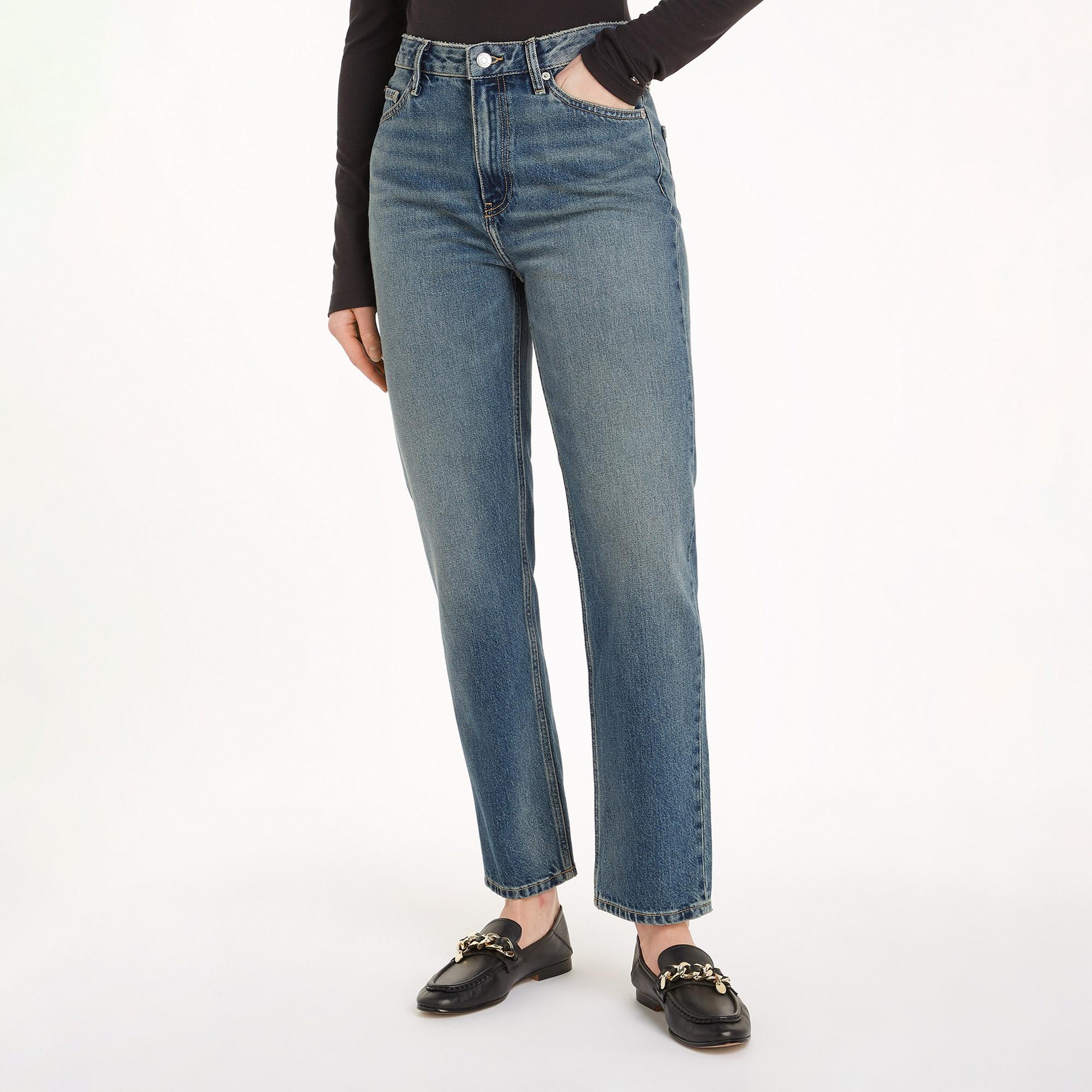 Tommy Hilfiger High Rise Straight Ankle Kadın Mavi Denim