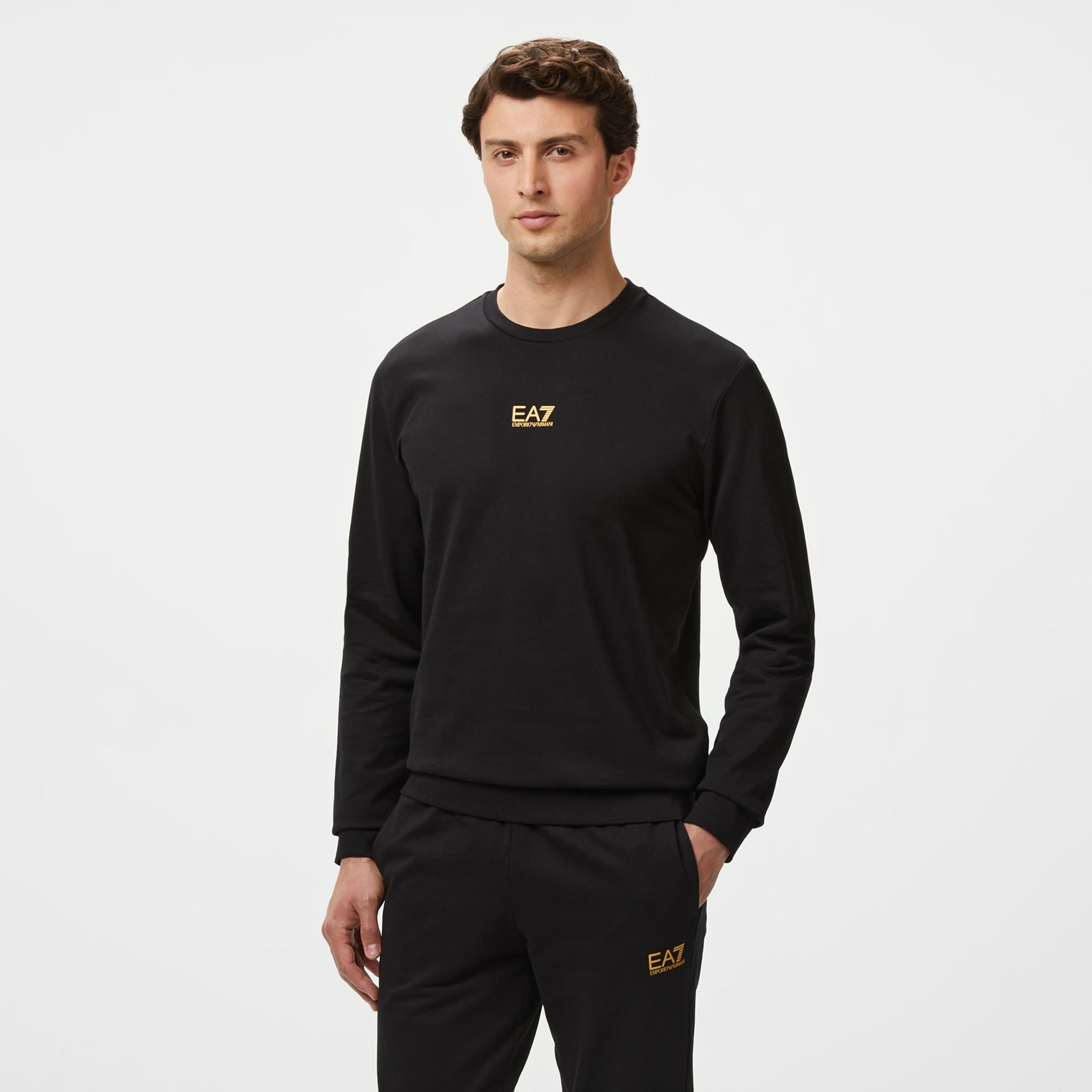 EA7 Erkek Siyah Bisiklet Yaka Sweatshirt