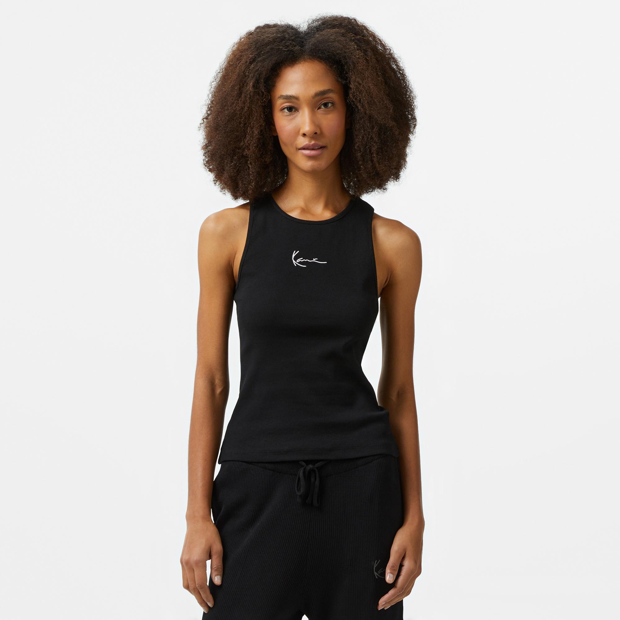 Karl Kani Small Signature Racer Rib Kadın Siyah Kolsuz T-Shirt