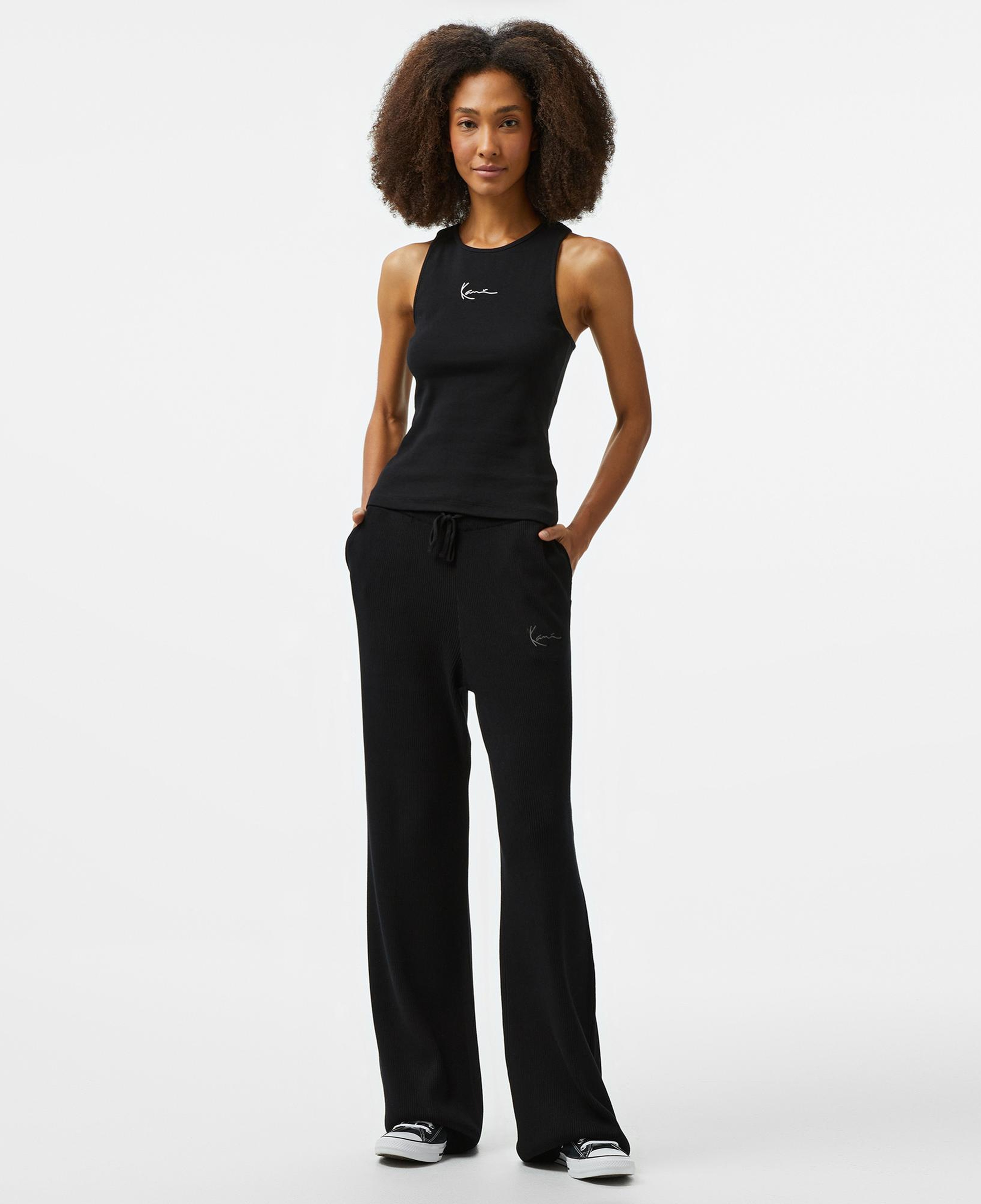 Karl Kani Small Signature Racer Rib Kadın Siyah Kolsuz T-Shirt
