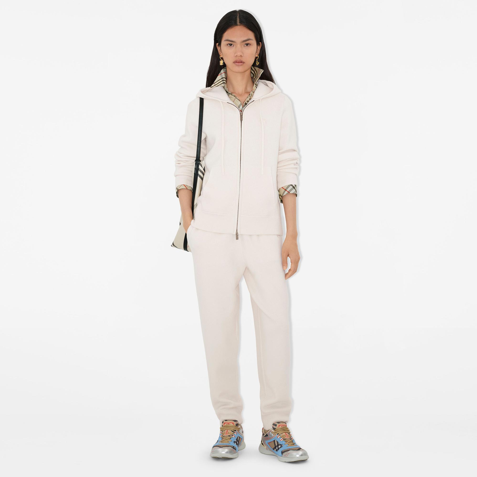 Burberry Cashmere Blend Zip Kadın Beyaz Hoodie