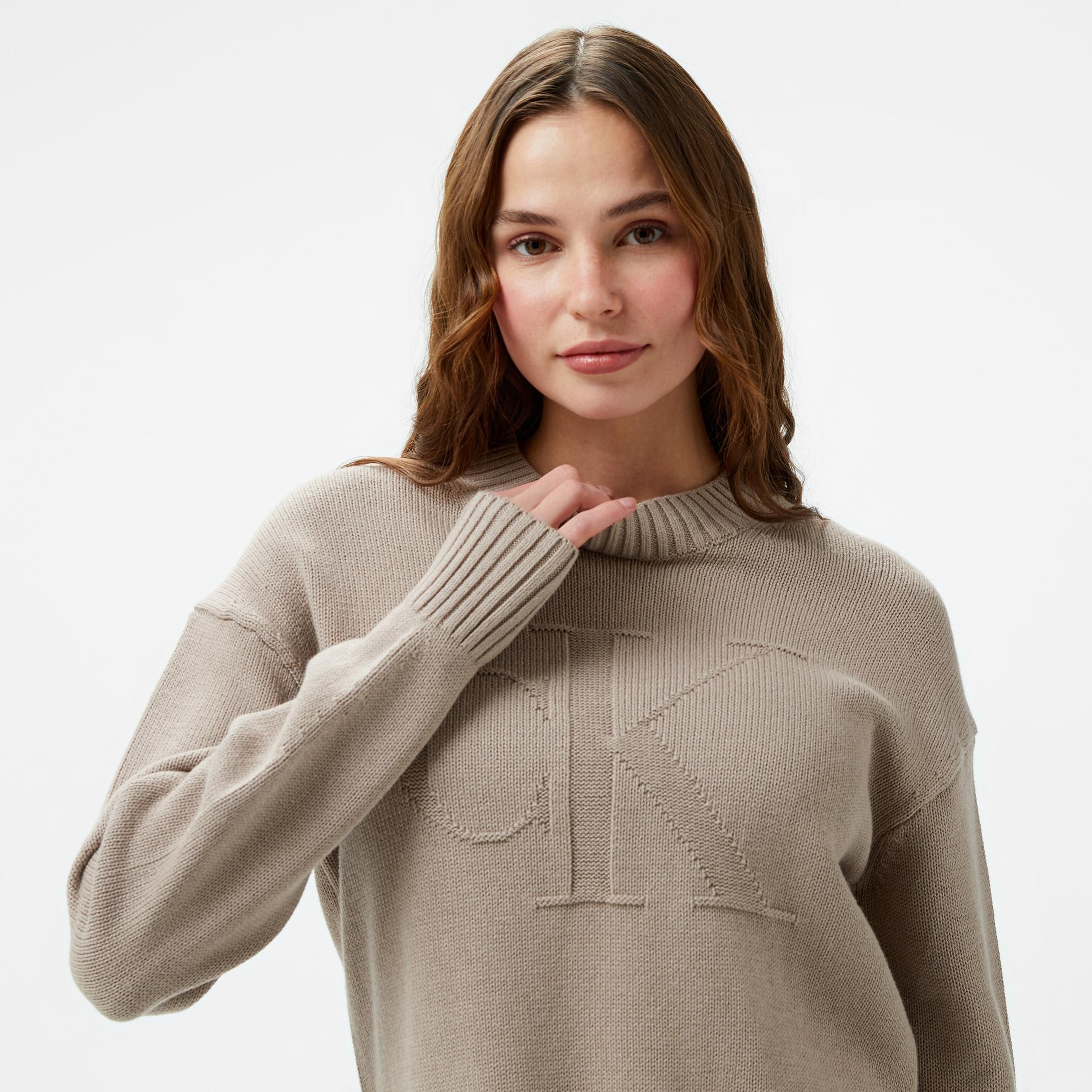 Calvin Klein Jeans intarsia Loose Kadın Gri Kazak