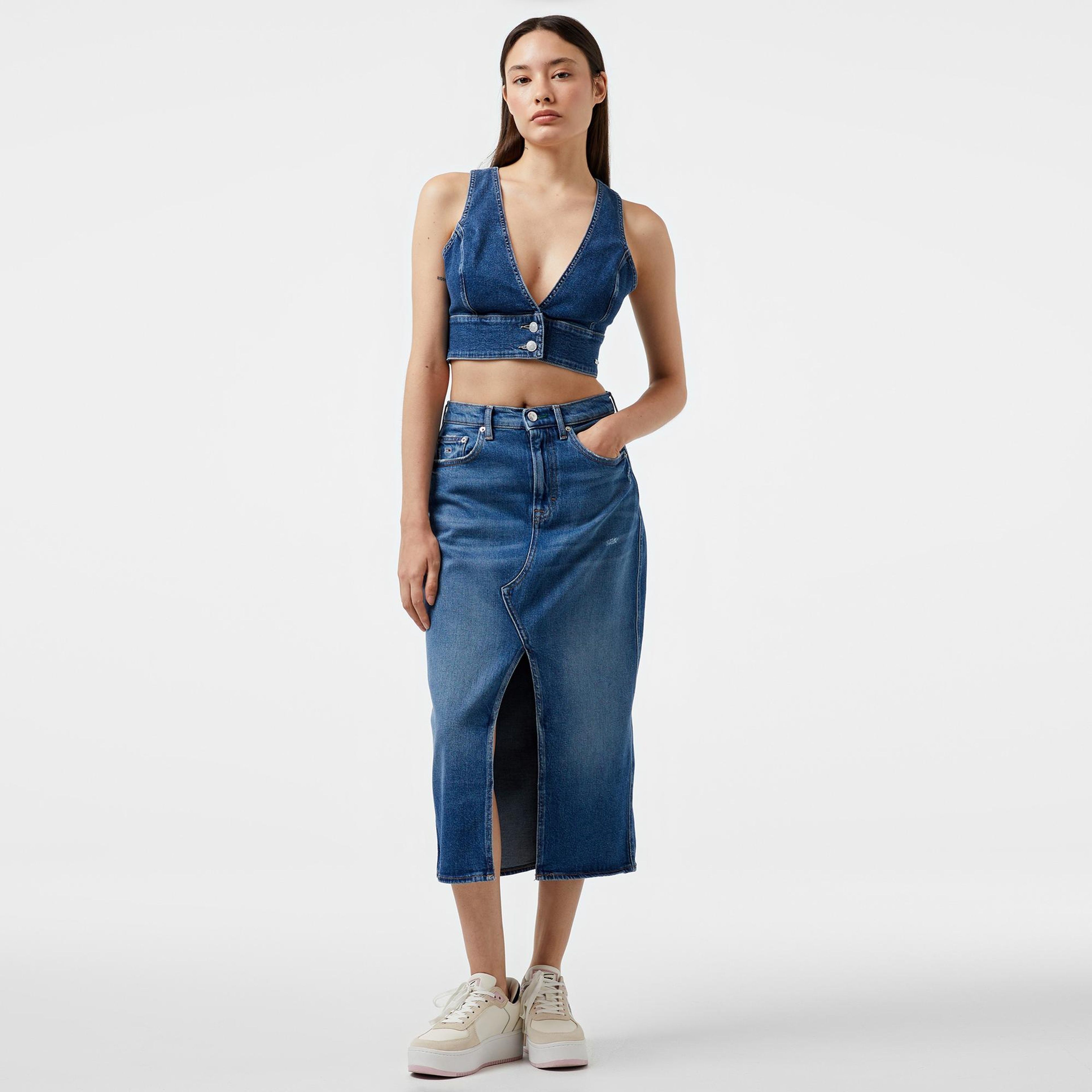 Tommy Hilfiger Jeans Claire Hgh Midi Kadın Mavi Etek