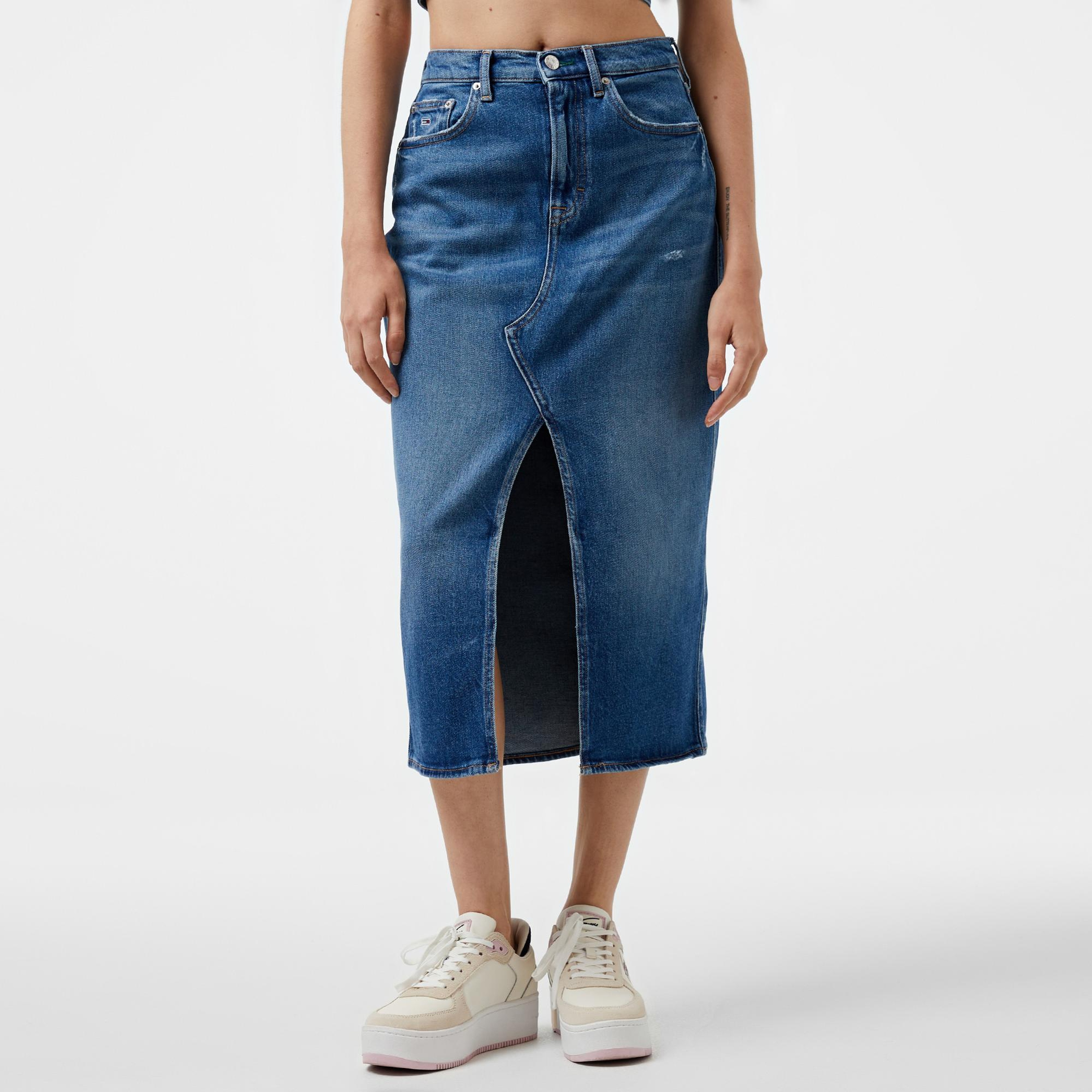 Tommy Hilfiger Jeans Claire Hgh Midi Kadın Mavi Etek