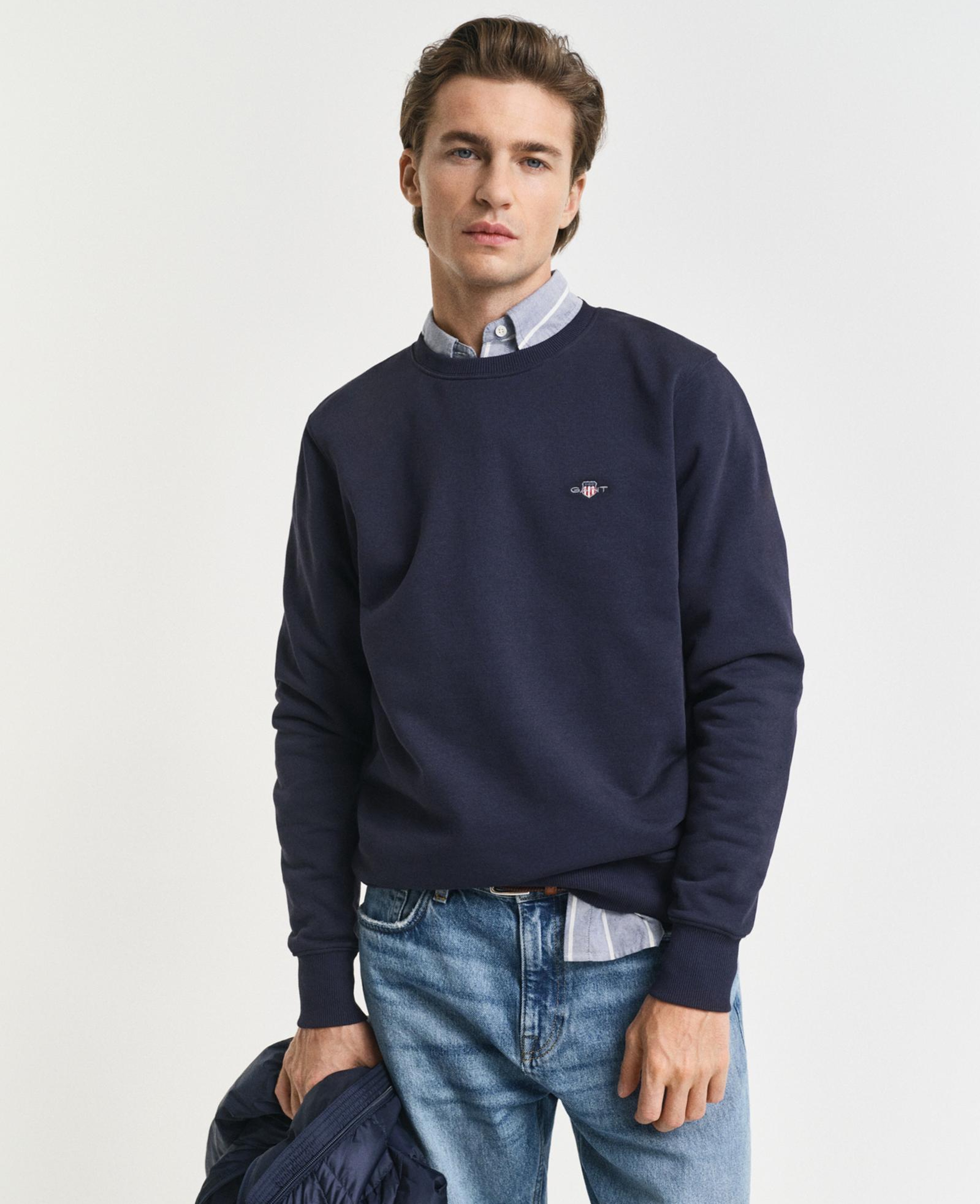Gant Erkek Lacivert Regular Fit Bisiklet Yaka Sweatshirt
