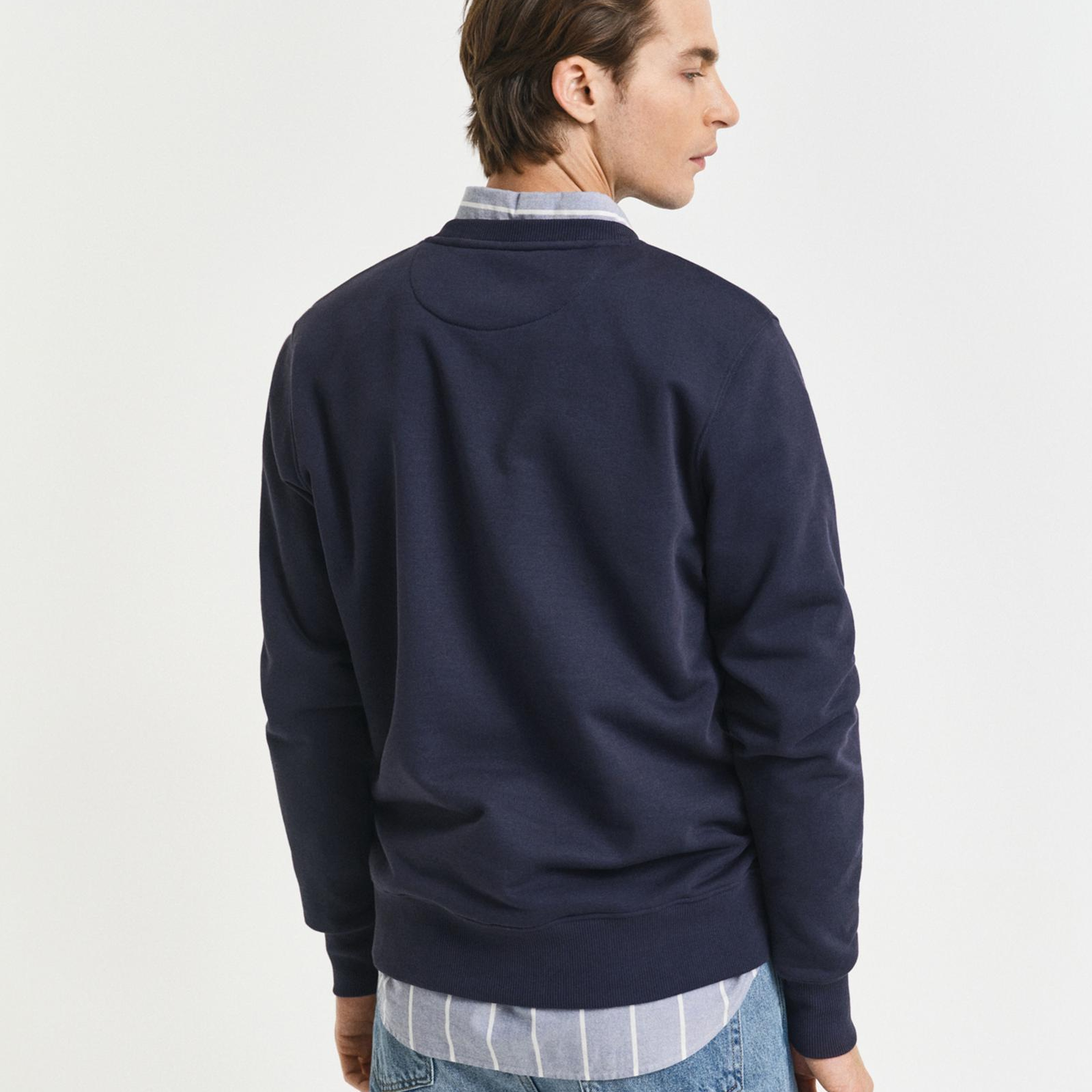 Gant Erkek Lacivert Regular Fit Bisiklet Yaka Sweatshirt