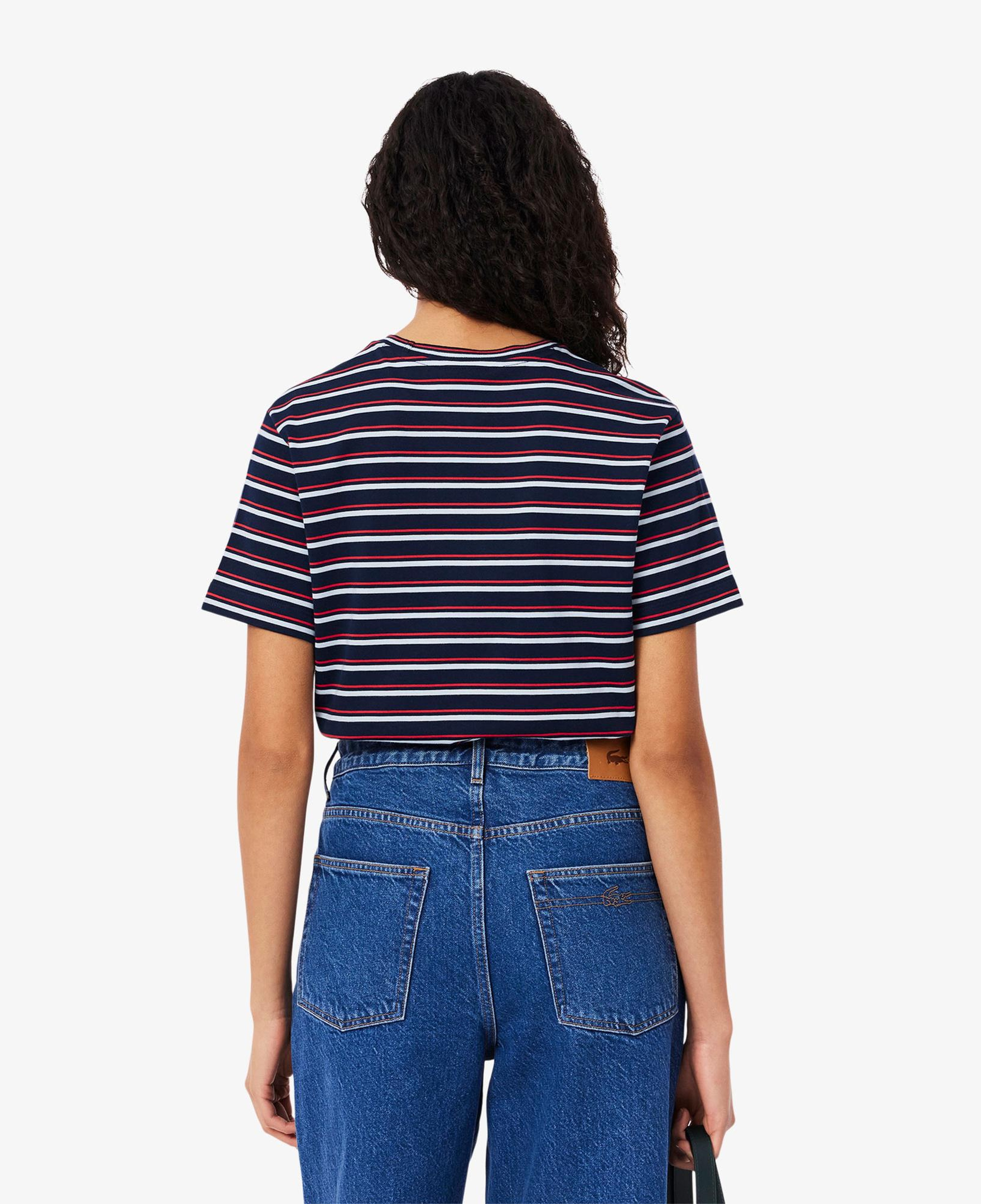 Lacoste Kadın Regular Fit Bisiklet Yaka Çizgili Lacivert T-Shirt