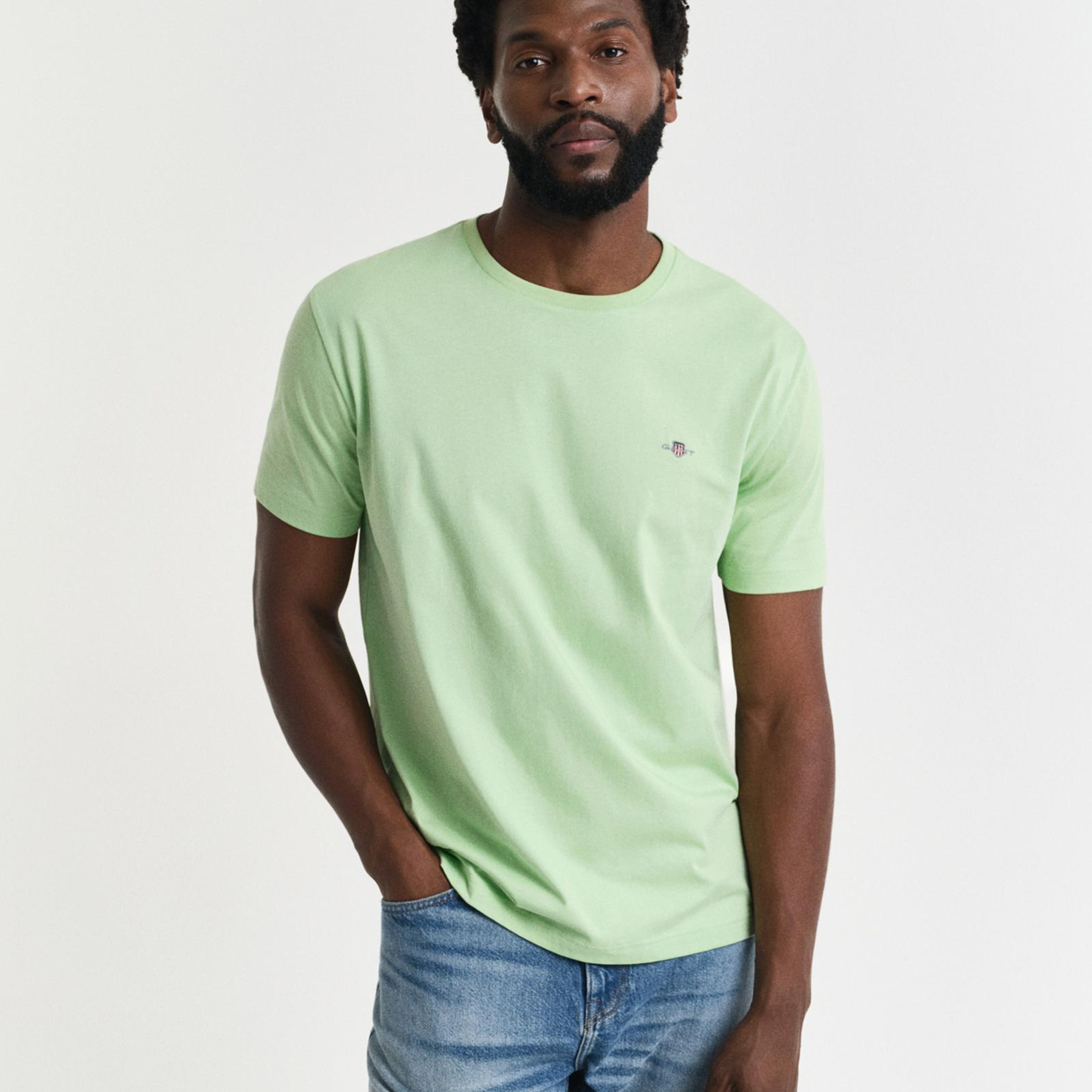 GANT Erkek Yeşil Regular Fit Bisiklet Yaka T-shirt