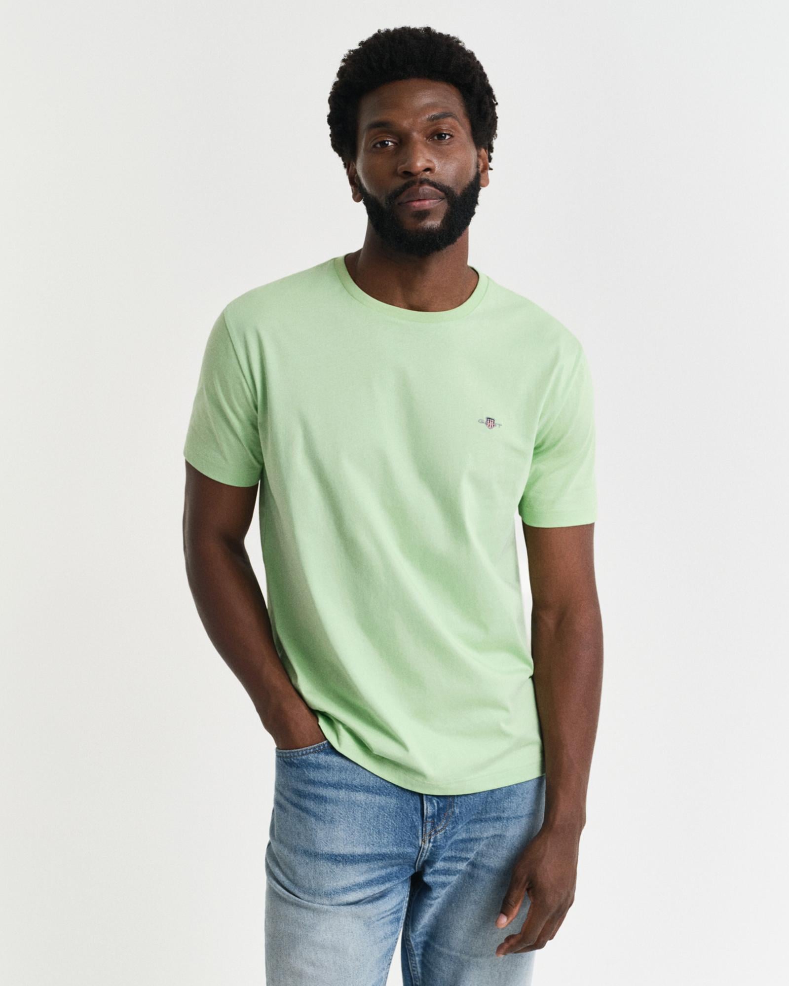 GANT Erkek Yeşil Regular Fit Bisiklet Yaka T-shirt
