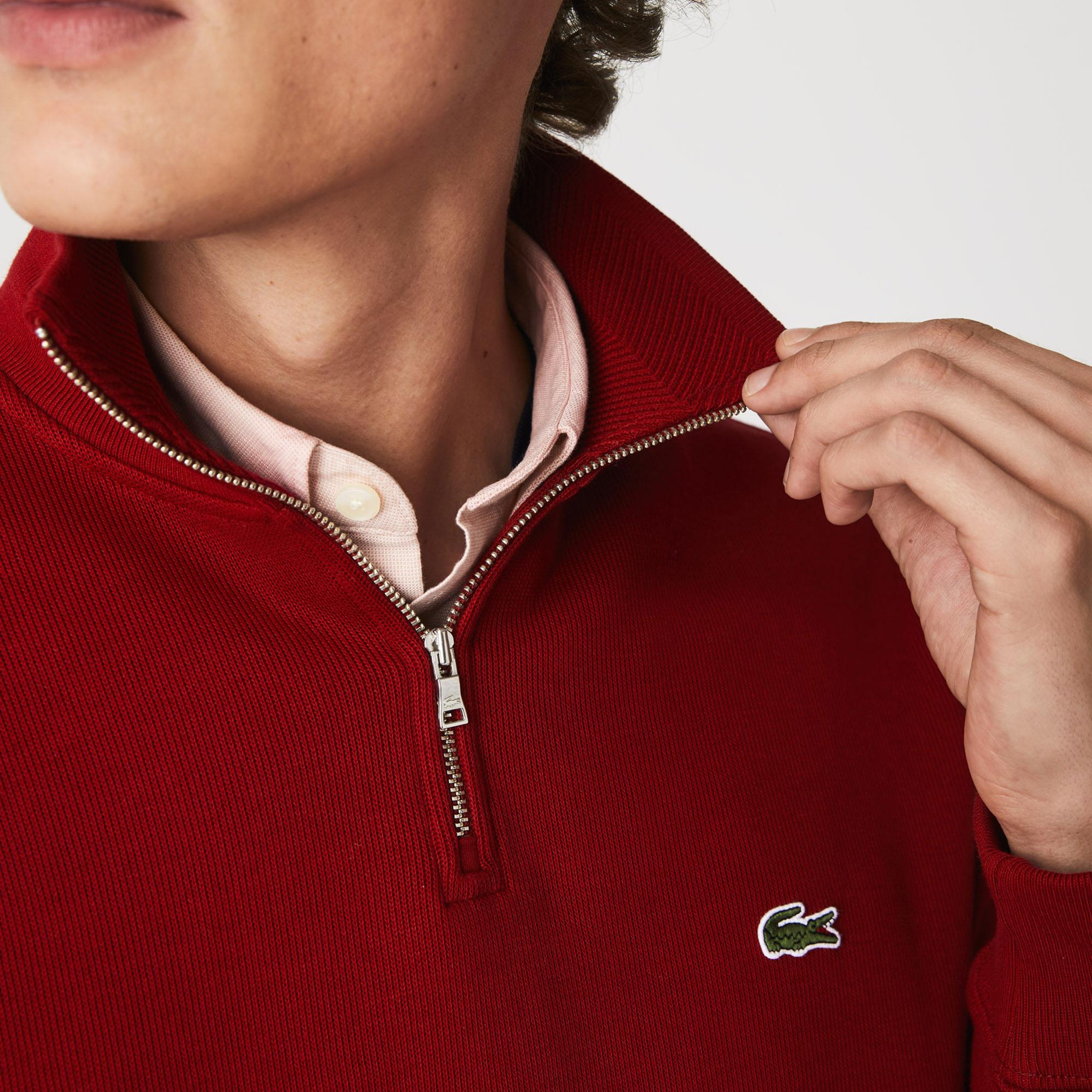 Lacoste Erkek Classic Fit Yarım Fermuarlı Bordo Sweatshirt