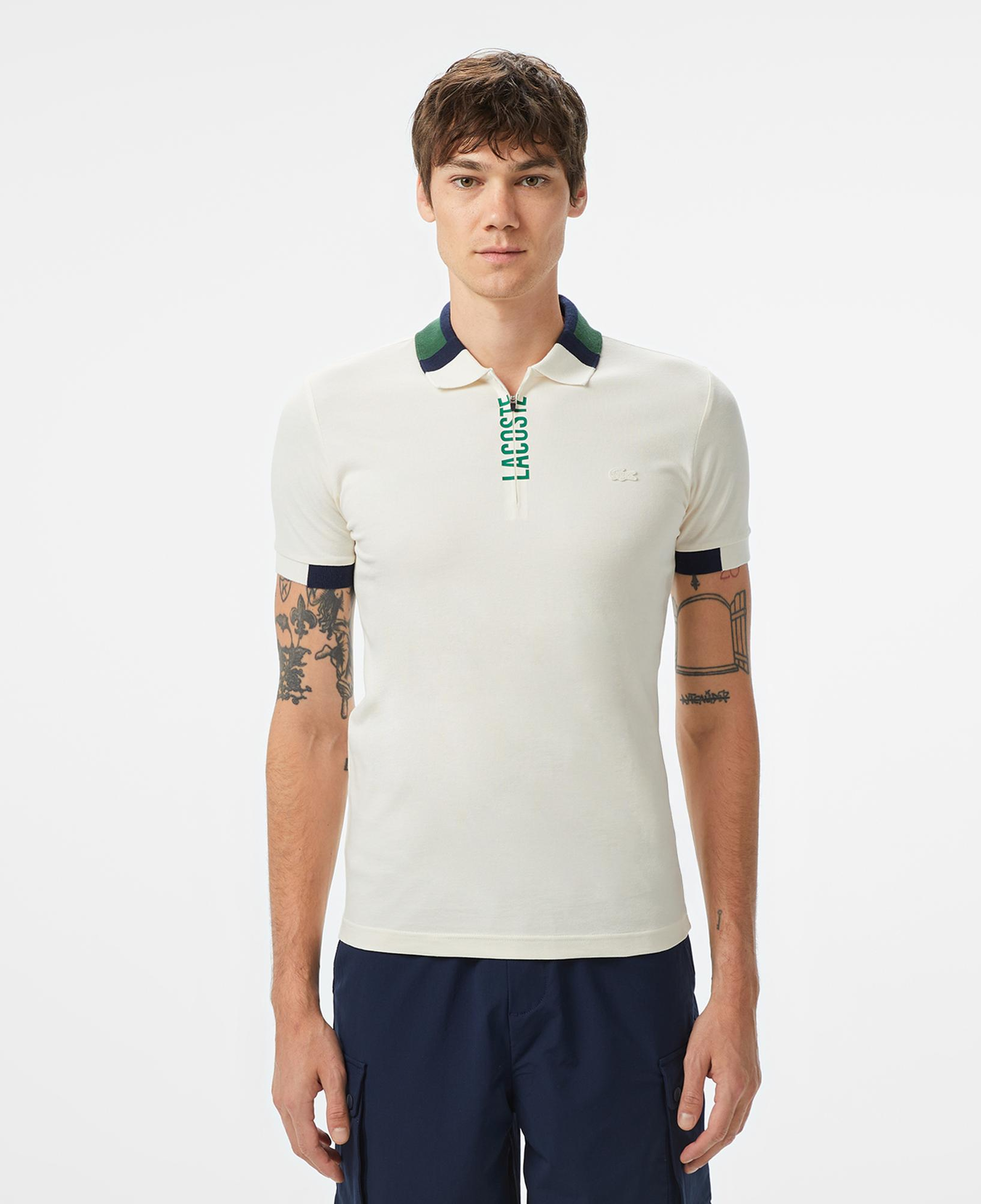 Lacoste Erkek Regular Fit Yarım Fermuarlı Baskılı Beyaz Polo